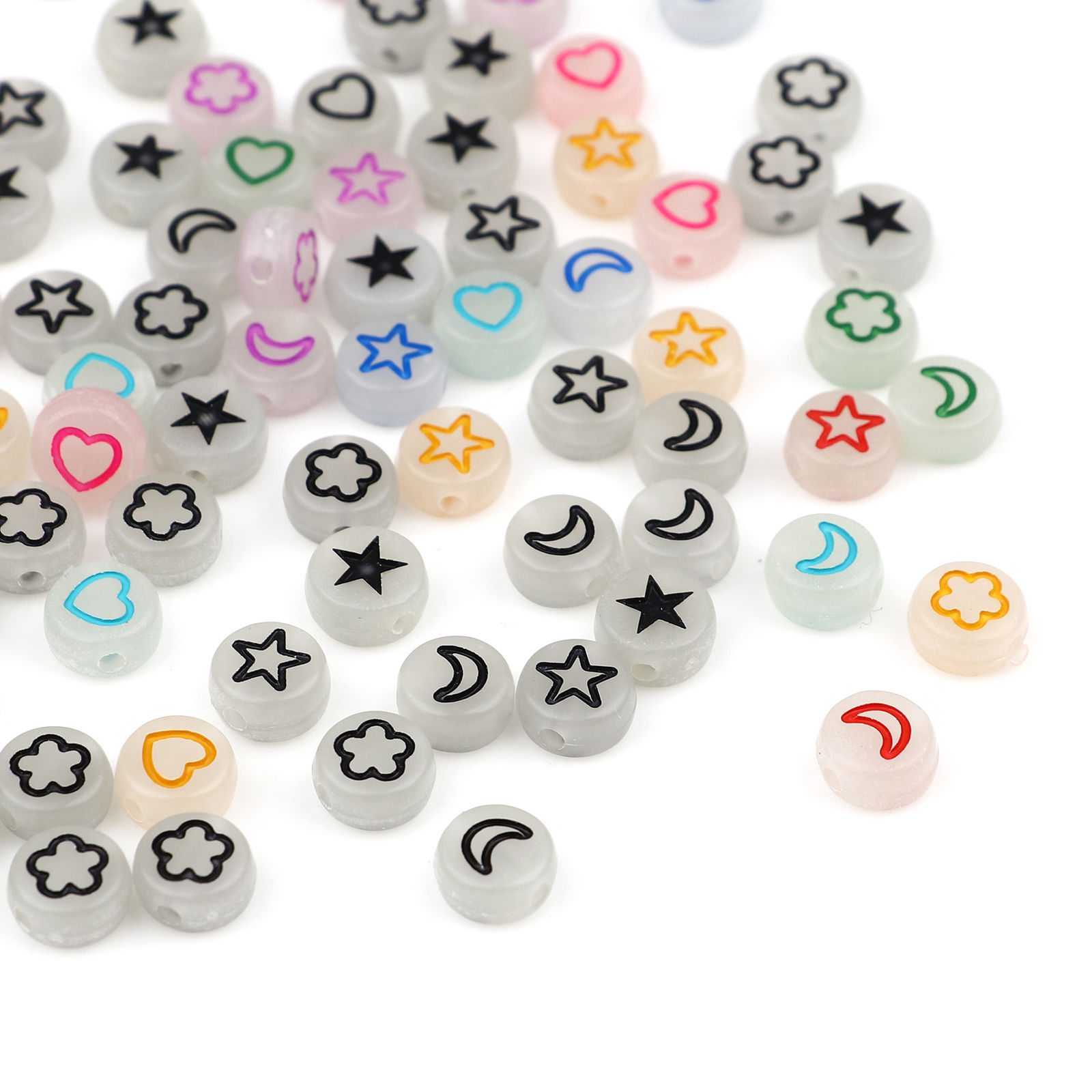 Picture of Acrylic Beads Flat Round Multicolor Pentagram Star Pattern About 7mm Dia., Hole: Approx 1.5mm, 500 PCs