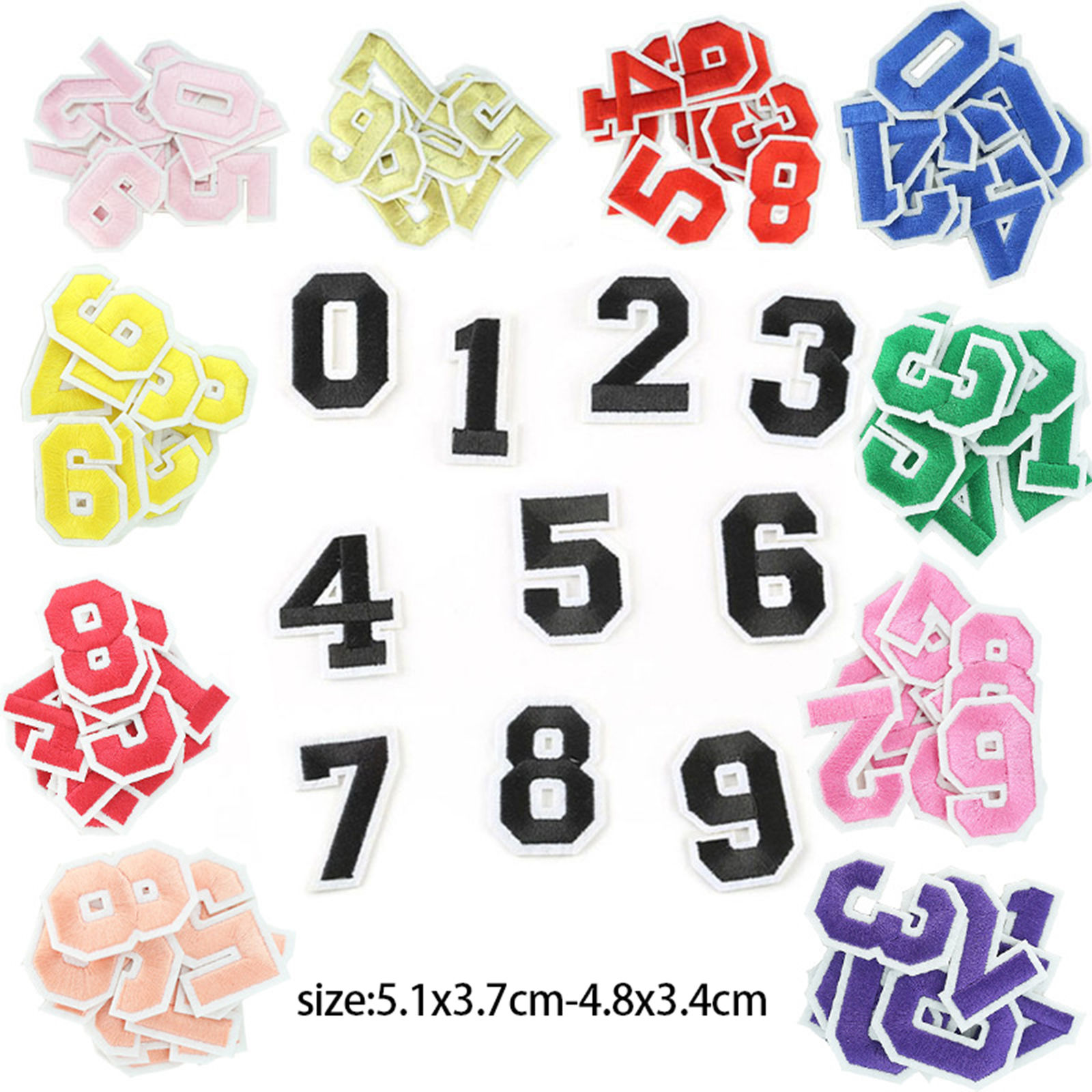 Picture of Fabric Iron On Patches Appliques (With Glue Back) Craft Multicolor Number Mixed Message " 0-9 " 51mm x 37mm - 48mm x 34mm, 1 Set ( 10 PCs/Set)