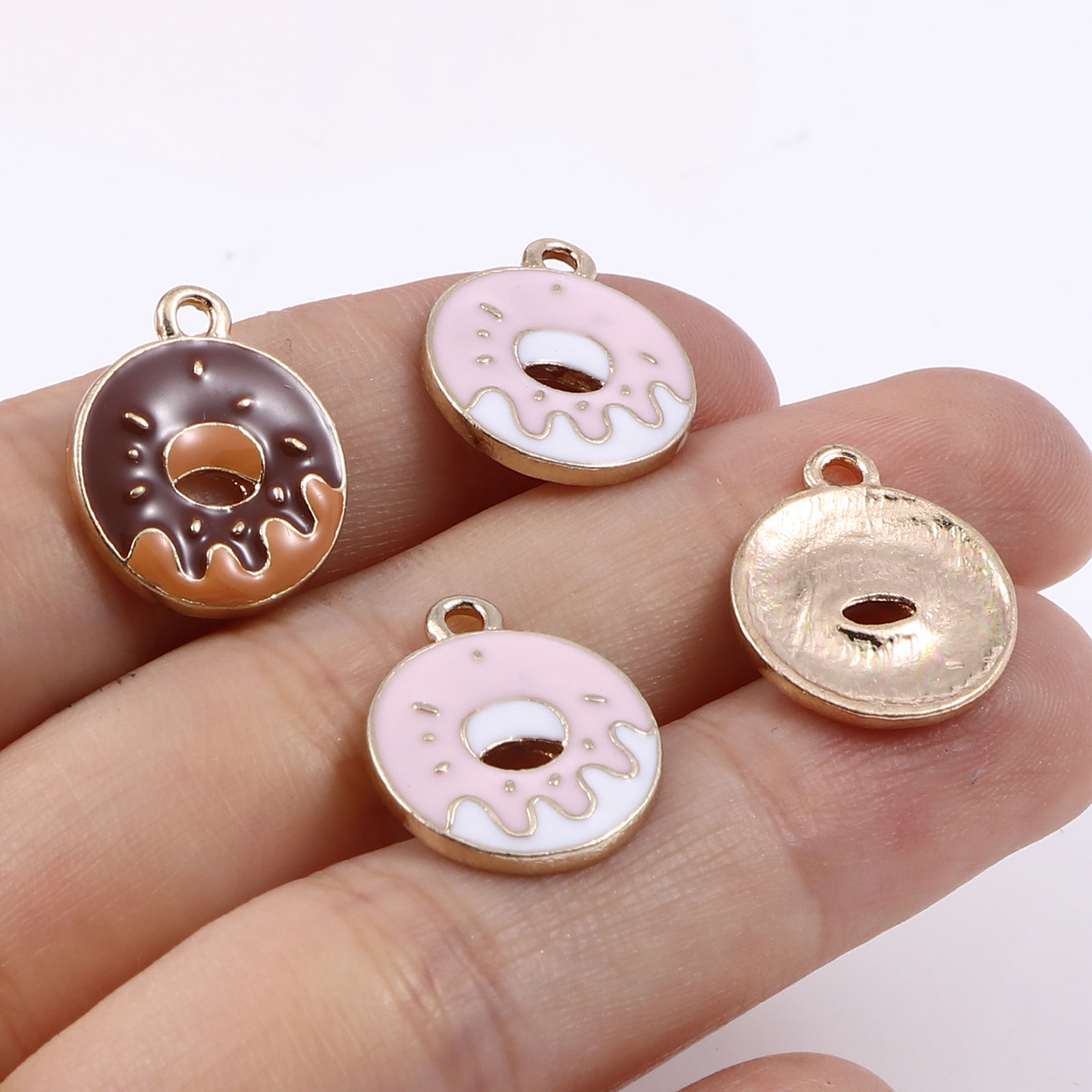 Picture of Zinc Based Alloy Charms Donut Gold Plated Multicolor Enamel 17mm x 14mm, 10 PCs