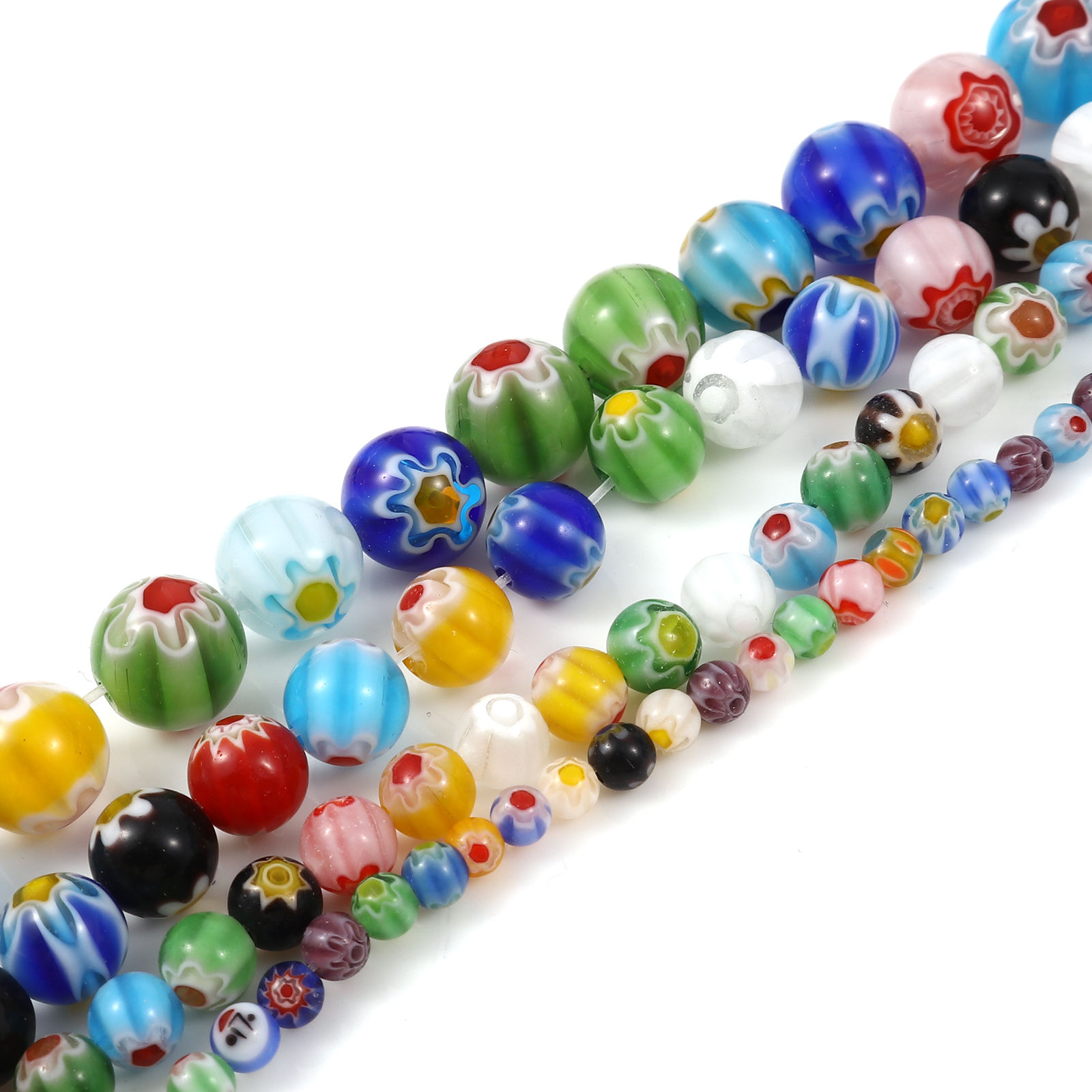 Bild von Muranoglas Millefiori-Perlen Rund Zufällig Mix Blumen 1 Strang