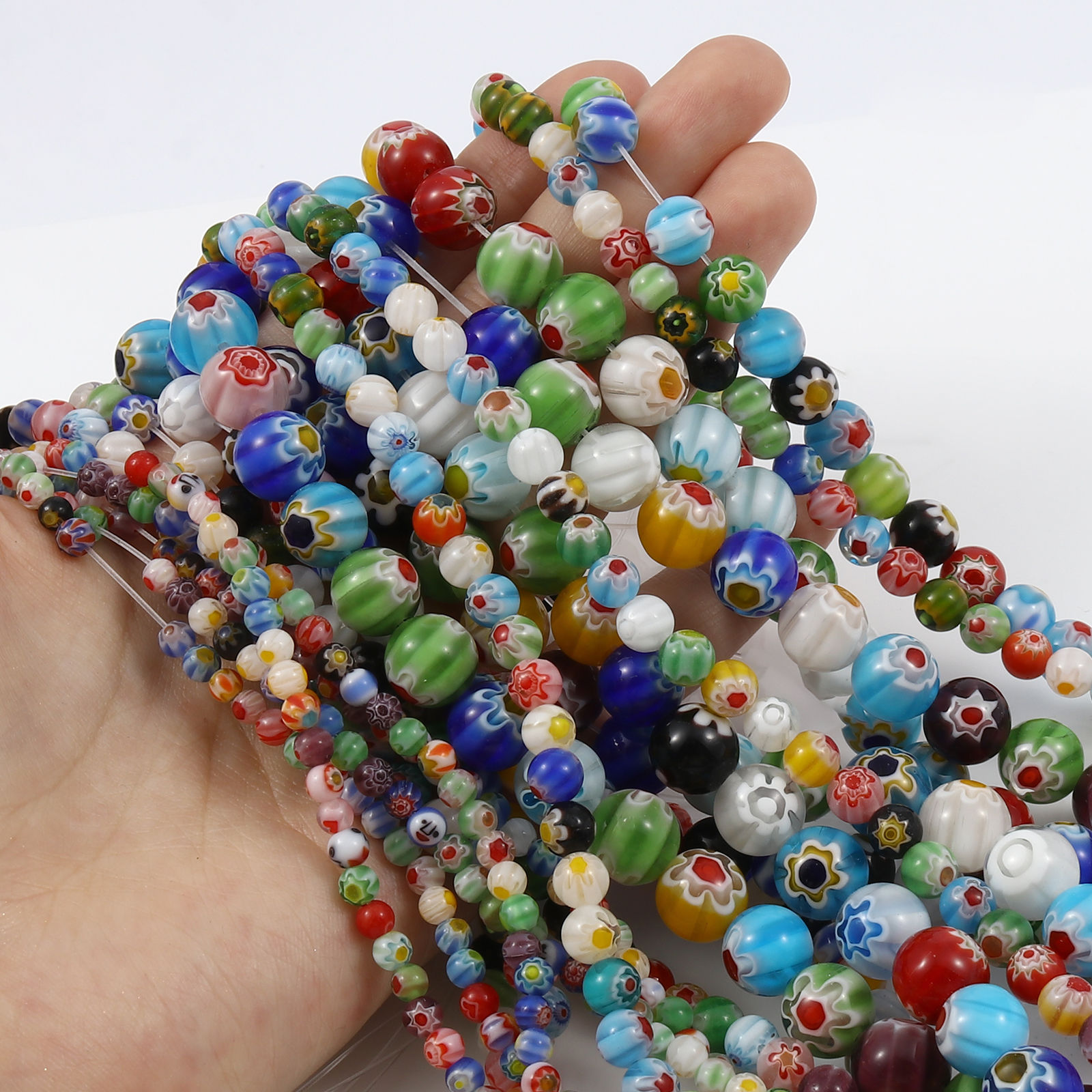 Bild von Muranoglas Millefiori-Perlen Rund Zufällig Mix Blumen 1 Strang