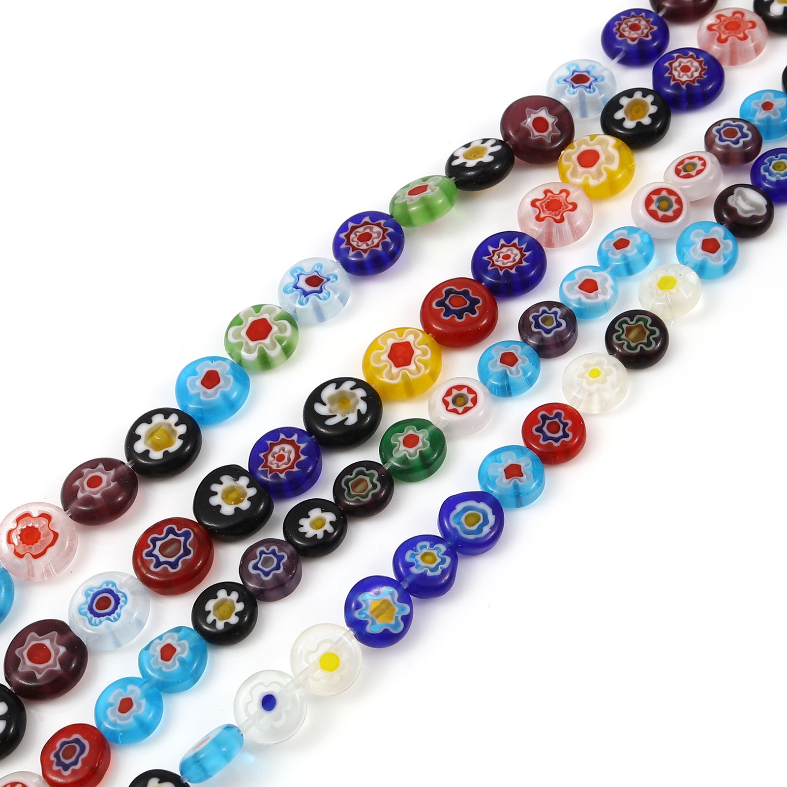Bild von Muranoglas Millefiori-Perlen Flachrund Zufällig Mix Blumen 1 Strang