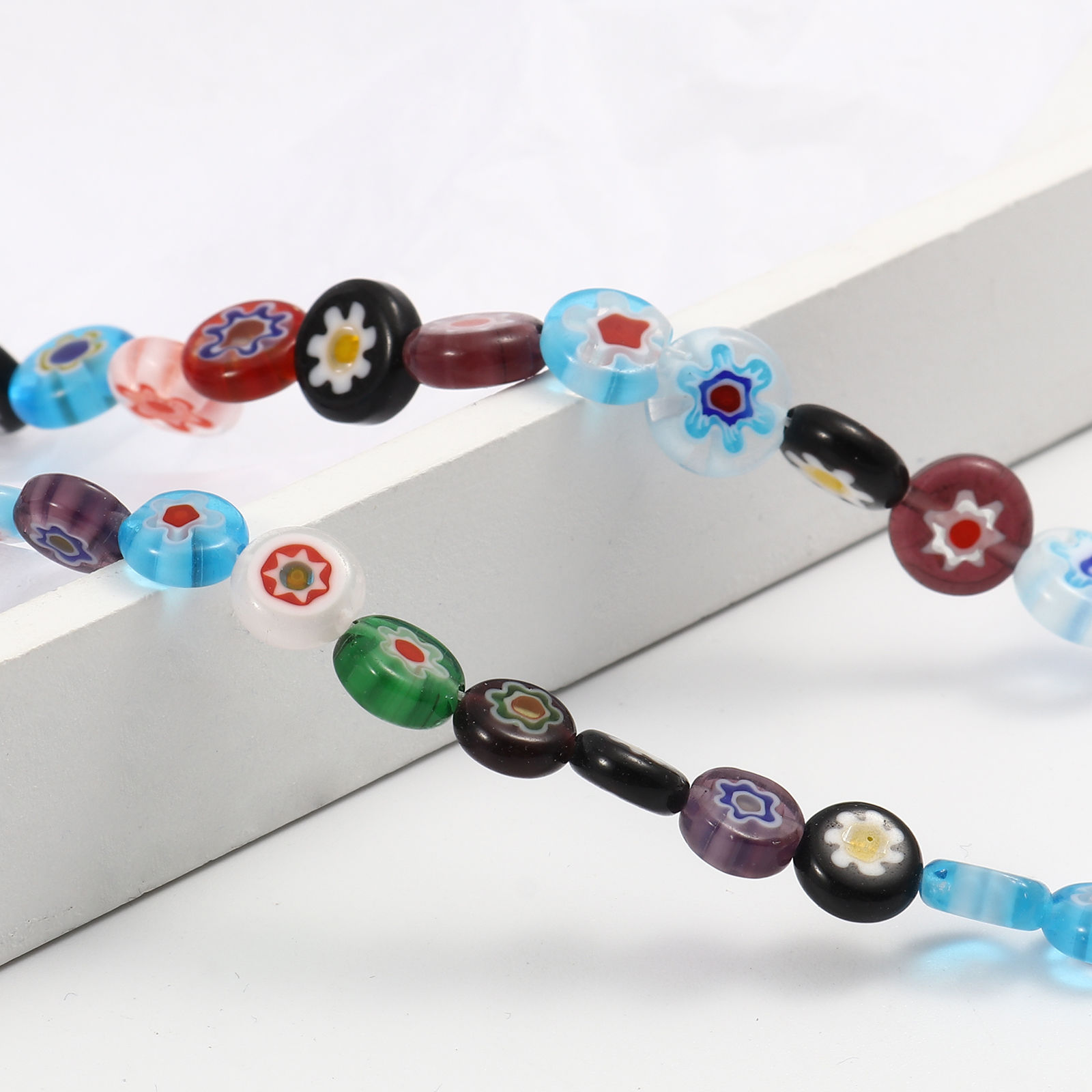 Bild von Muranoglas Millefiori-Perlen Flachrund Zufällig Mix Blumen 1 Strang