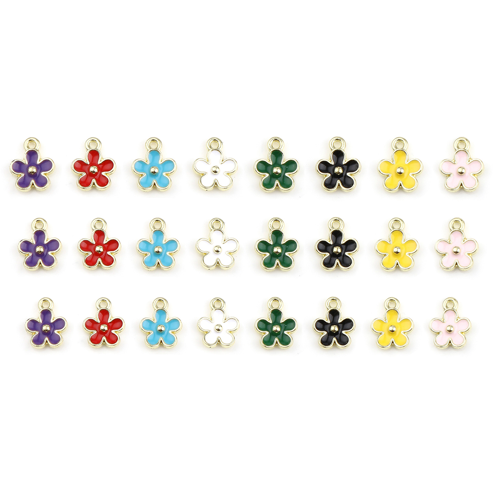 Picture of Zinc Based Alloy Charms Flower Gold Plated Multicolor Enamel 12mm x 10mm, 20 PCs