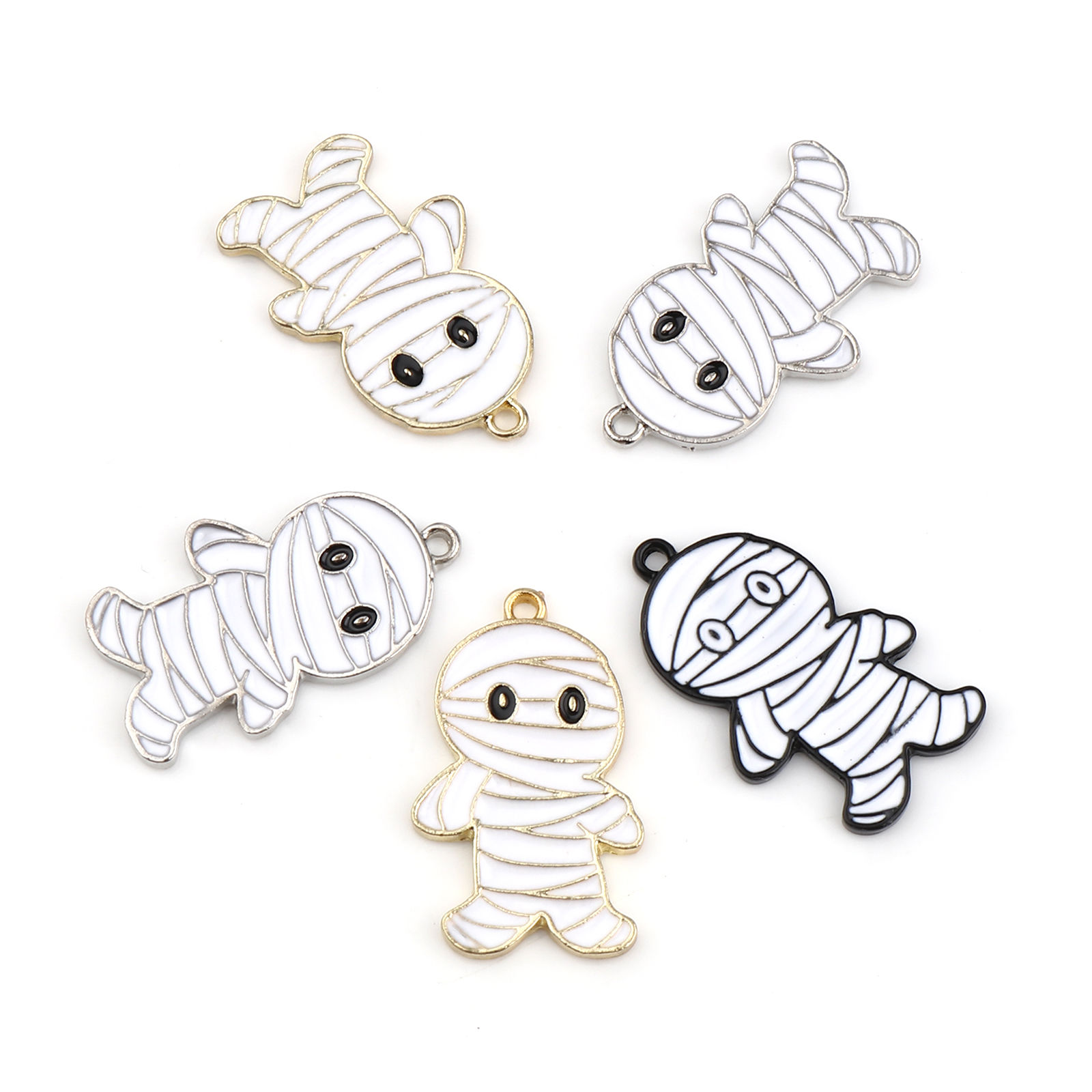 Picture of Zinc Based Alloy Charms Halloween Mummy Multicolor Enamel 26mm x 16mm, 10 PCs