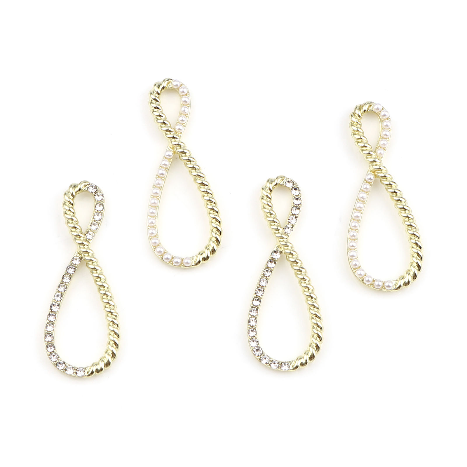 Picture of Zinc Based Alloy Pendants Infinity Symbol Gold Plated Imitation Pearl Clear Rhinestone 32mm x 12mm, 5 PCs
