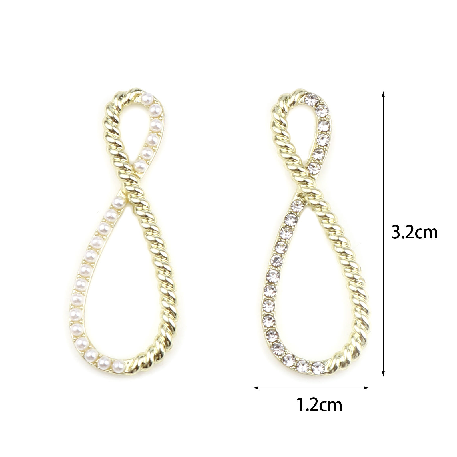Picture of Zinc Based Alloy Pendants Infinity Symbol Gold Plated Imitation Pearl Clear Rhinestone 32mm x 12mm, 5 PCs