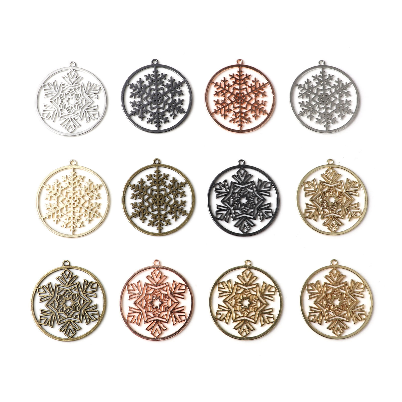 Immagine di Lega di Zinco Natale Ciondoli Tondo Fiocco di Neve Filigrana 38mm x 35mm , 10 Pz