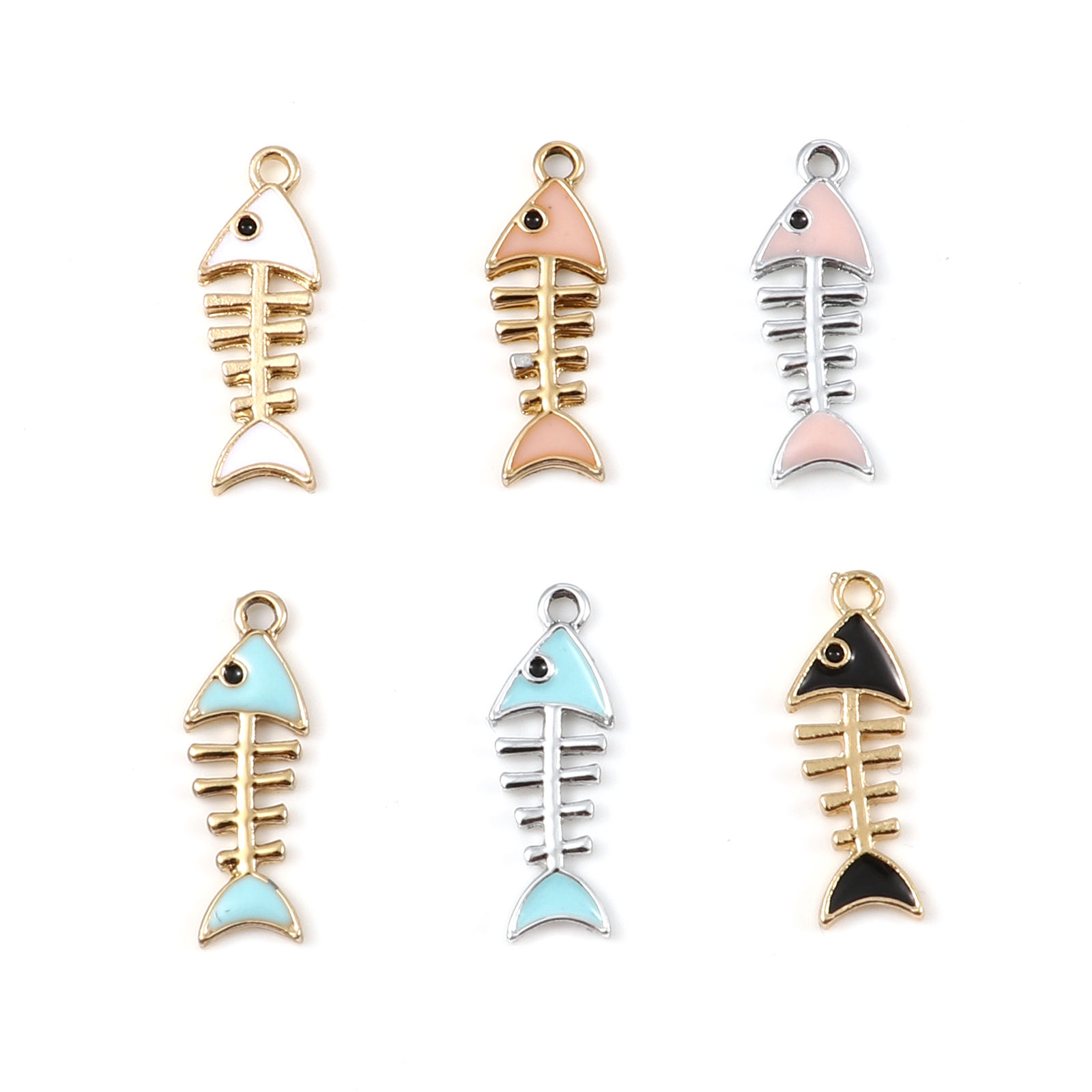 Picture of Zinc Based Alloy Charms Fish Bone Multicolor Enamel 23mm x 8mm, 5 PCs