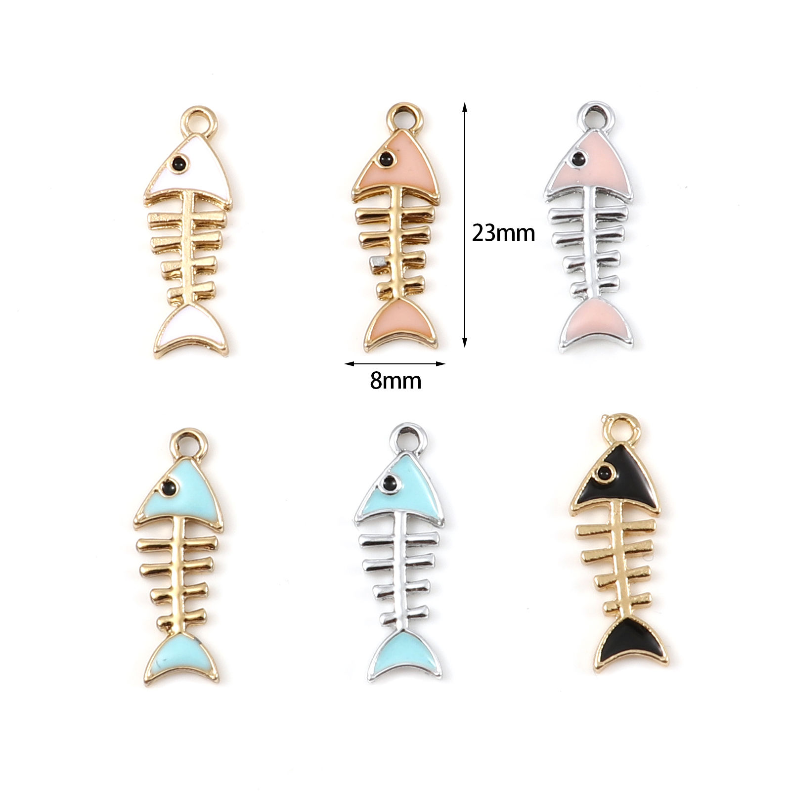 Picture of Zinc Based Alloy Charms Fish Bone Multicolor Enamel 23mm x 8mm, 5 PCs
