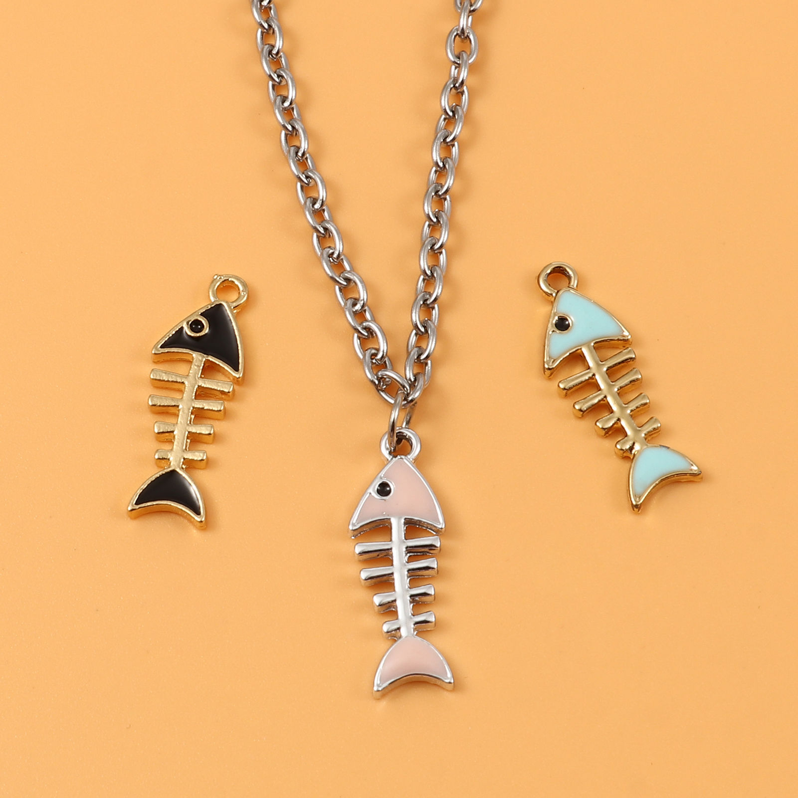 Picture of Zinc Based Alloy Charms Fish Bone Multicolor Enamel 23mm x 8mm, 5 PCs