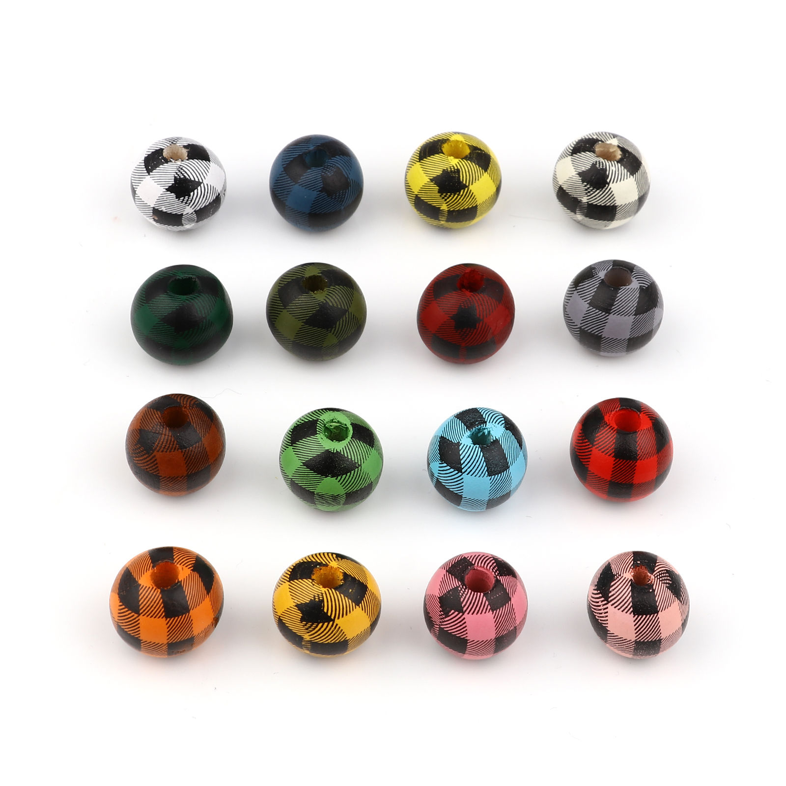 Imagen de Madera Espaciador Cuentas Ronda Multicolor Enrejado Patrón Aprox 15mm Dia, Agujero: Aprox 4.3mm, 20 Unidades