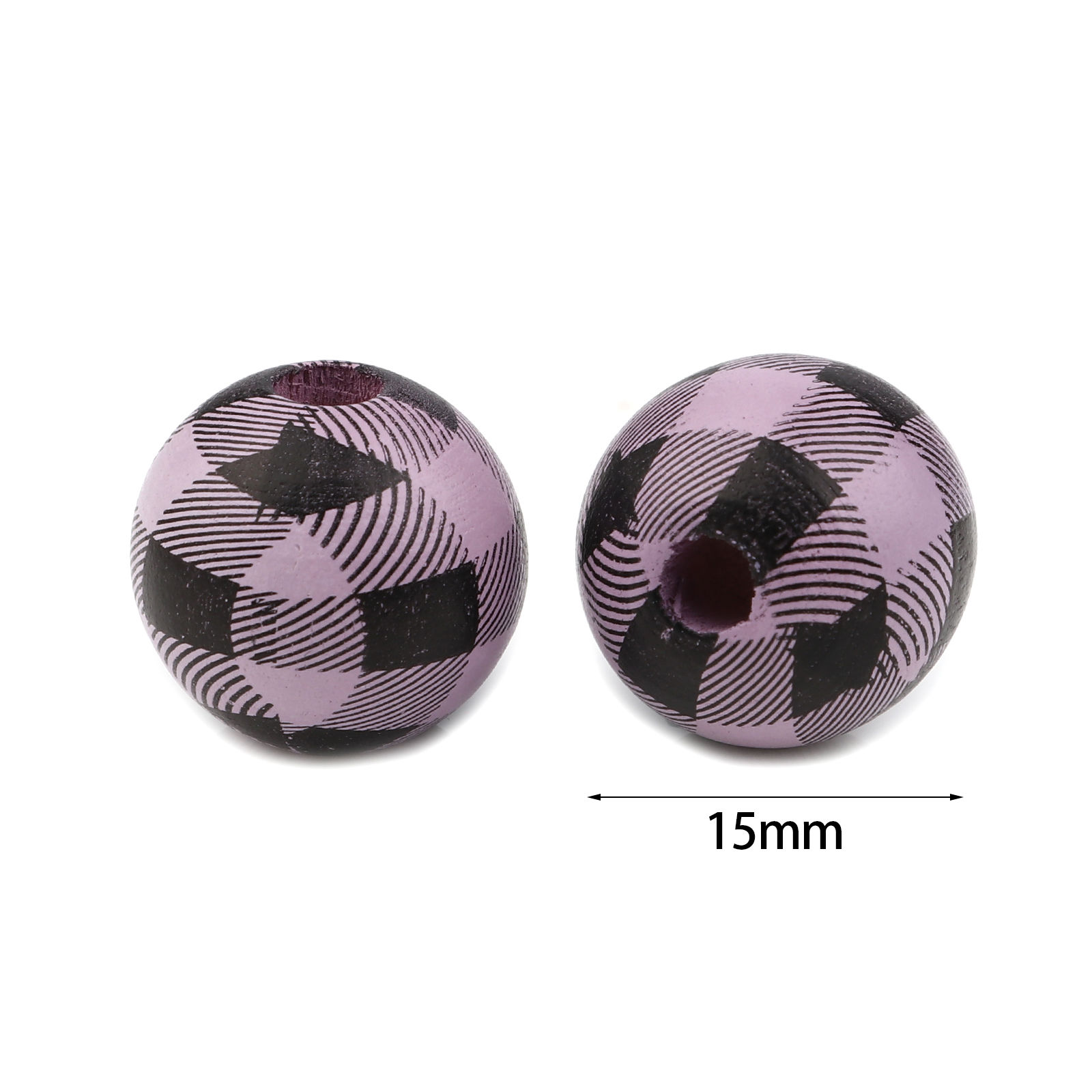 Imagen de Madera Espaciador Cuentas Ronda Multicolor Enrejado Patrón Aprox 15mm Dia, Agujero: Aprox 4.3mm, 20 Unidades