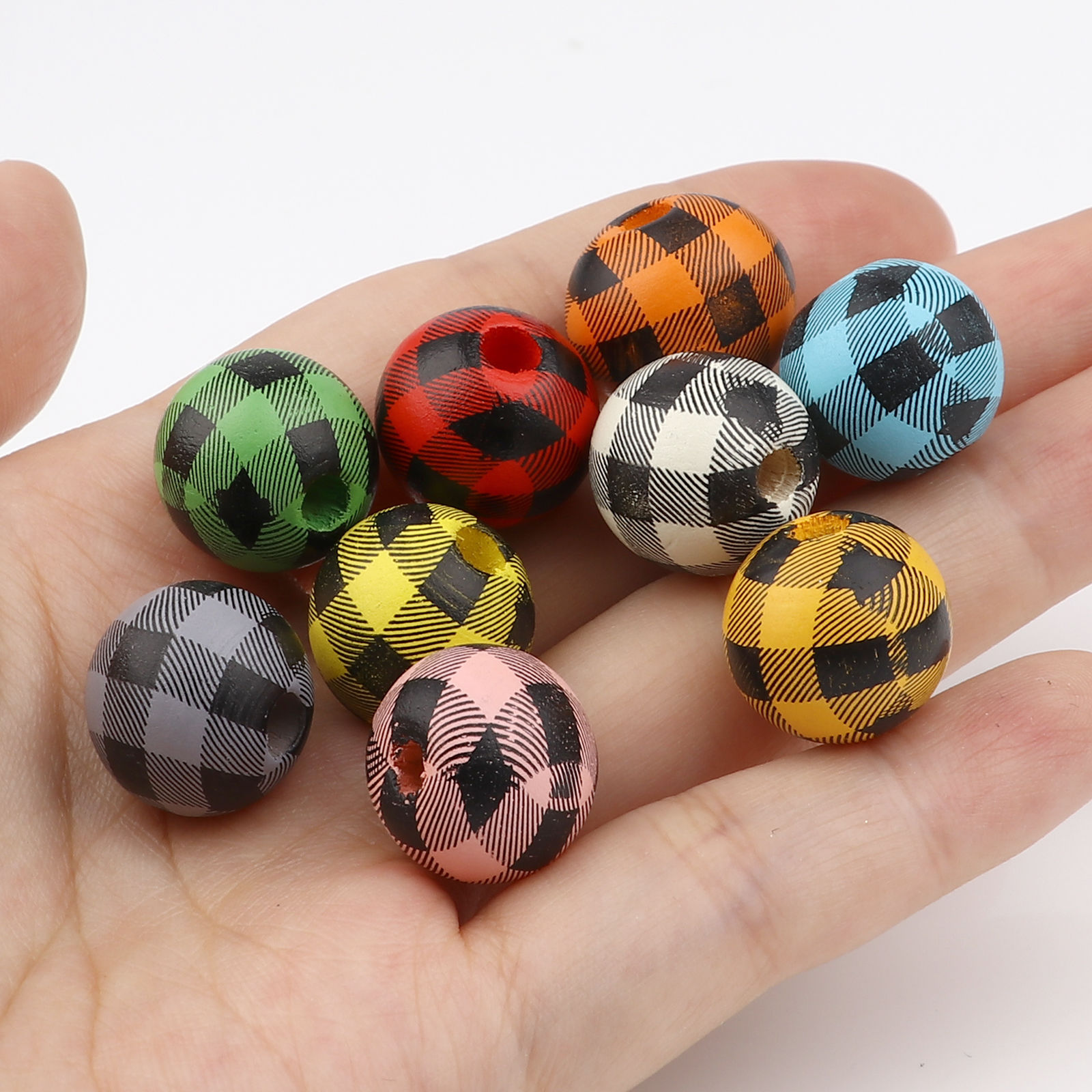 Imagen de Madera Espaciador Cuentas Ronda Multicolor Enrejado Patrón Aprox 15mm Dia, Agujero: Aprox 4.3mm, 20 Unidades