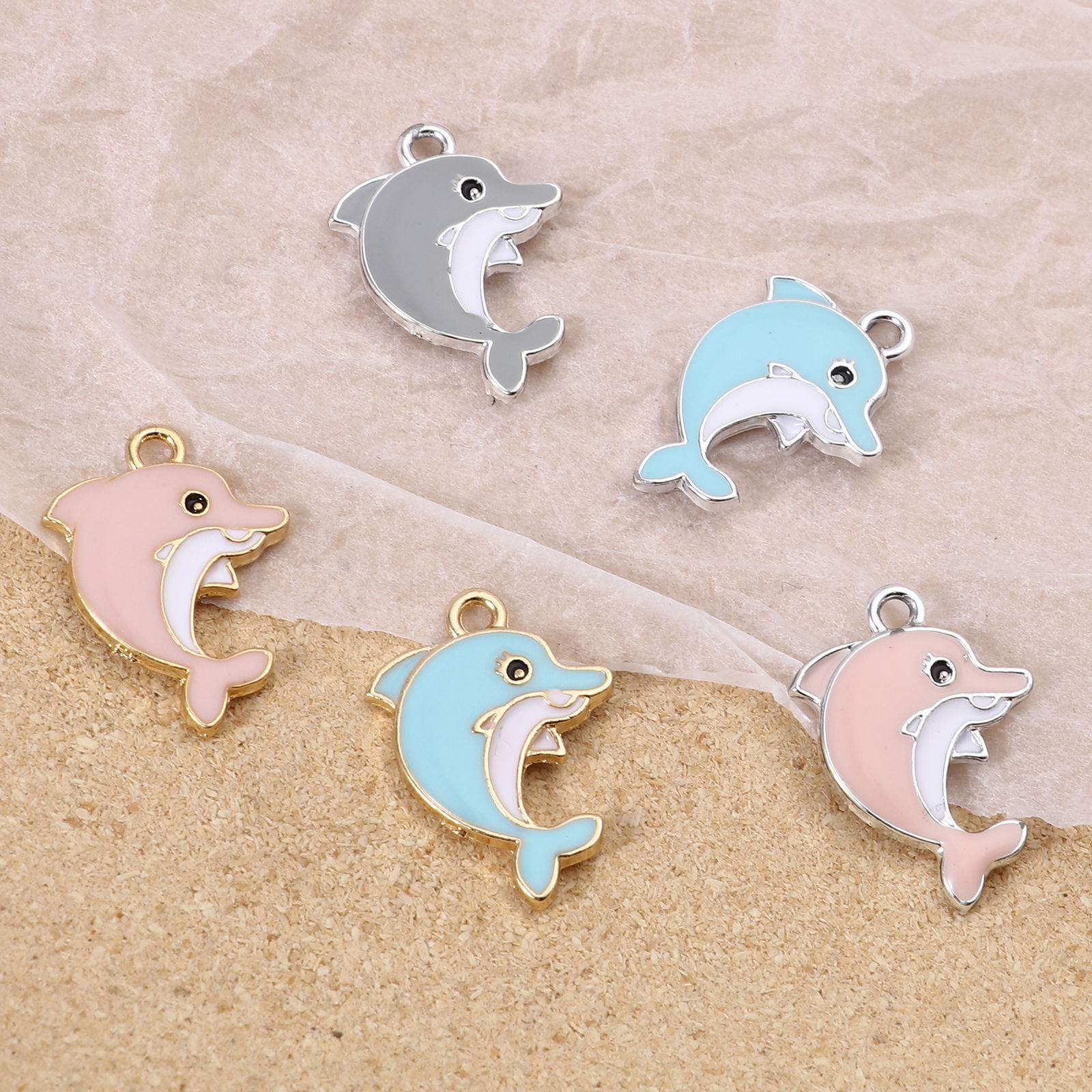 Imagen de Zamak Joyería del océano Colgantes Charms Ballena Multicolor Esmalte 20mm x 16mm, 10 Unidades