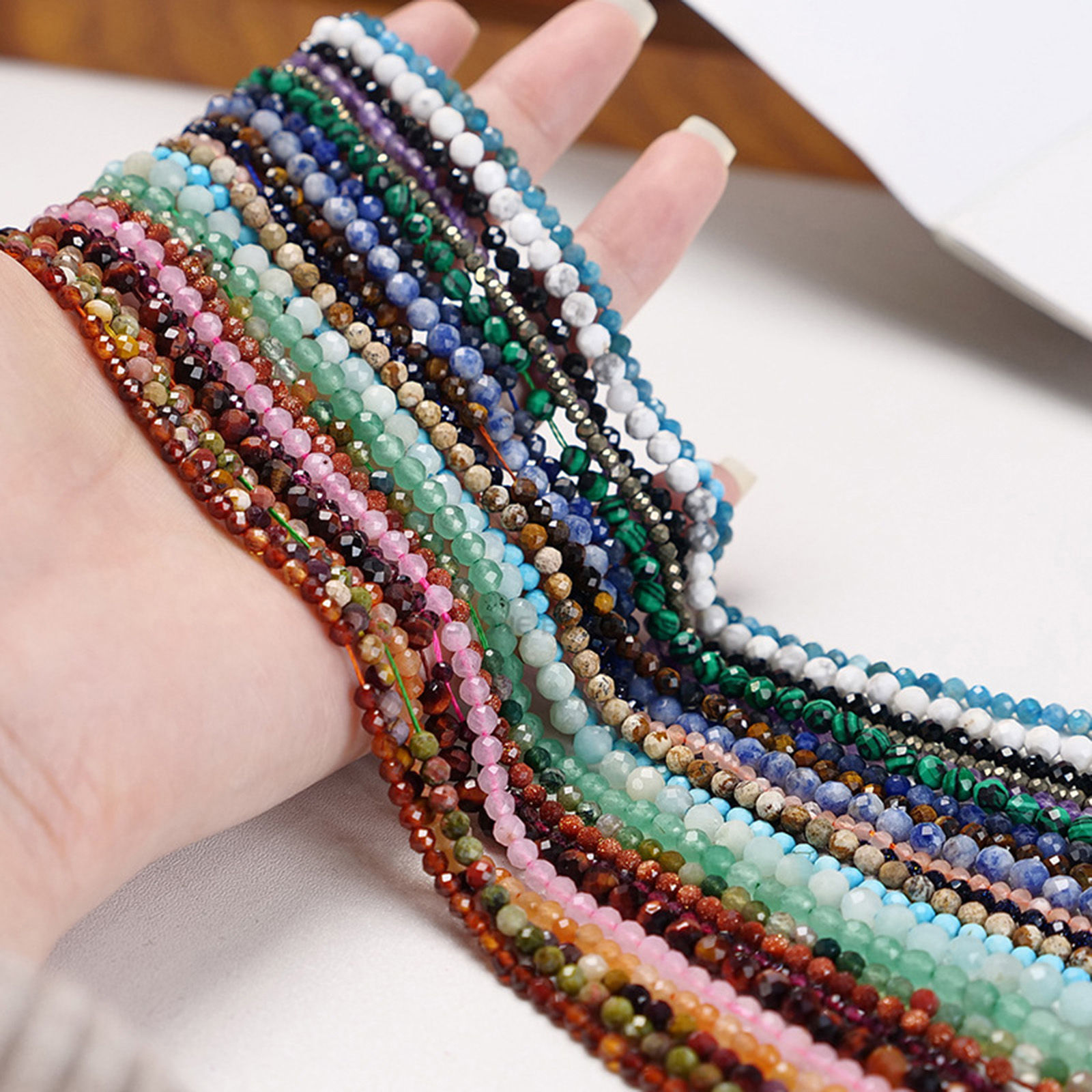 Picture of Gemstone ( Natural ) Beads Round Multicolor Faceted 37cm(14 5/8") - 36cm(14 1/8") long, 1 Strand