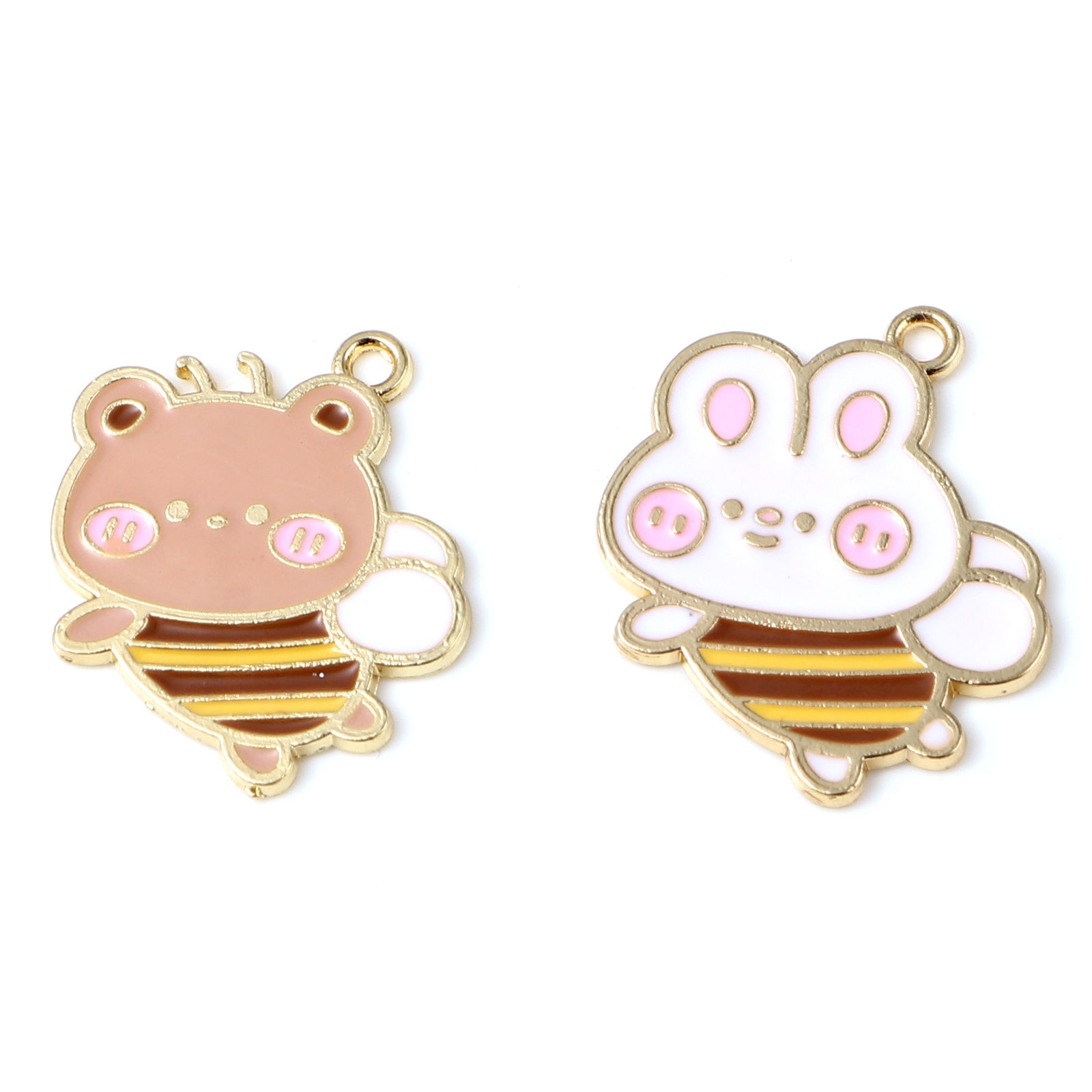 Picture of Zinc Based Alloy Insect Charms Bee Animal Gold Plated Multicolor Rabbit Enamel 10 PCs