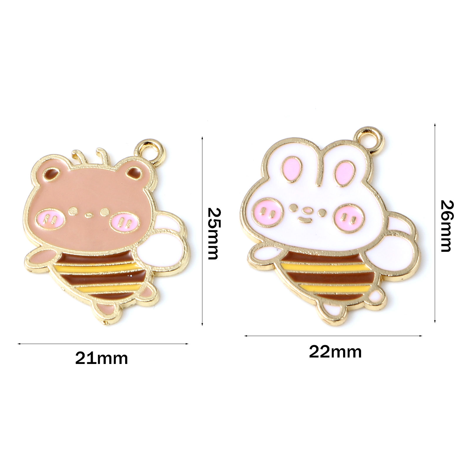 Picture of Zinc Based Alloy Insect Charms Bee Animal Gold Plated Multicolor Rabbit Enamel 10 PCs