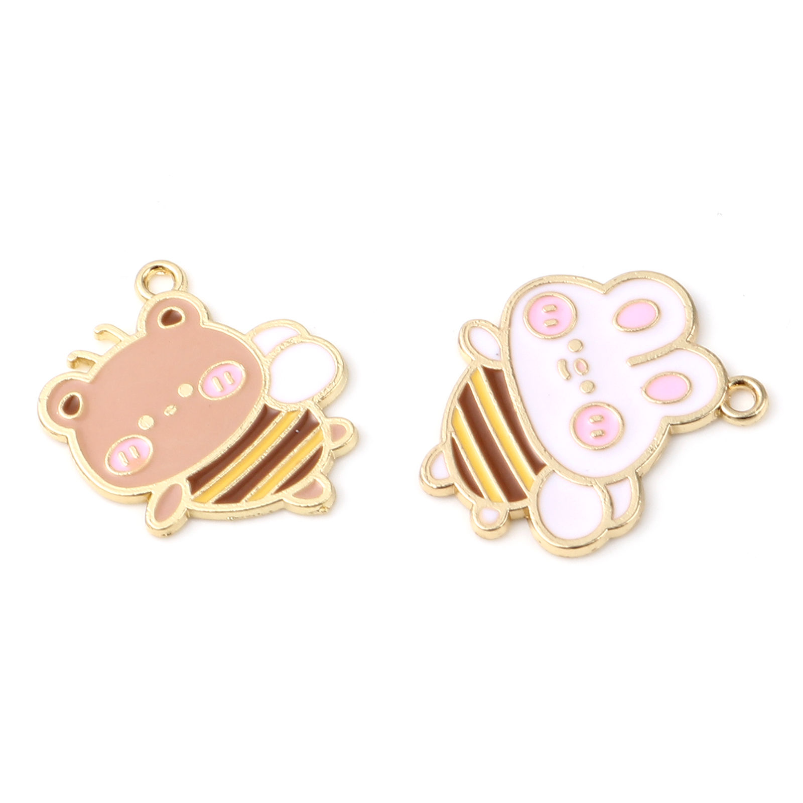 Picture of Zinc Based Alloy Insect Charms Bee Animal Gold Plated Multicolor Rabbit Enamel 10 PCs