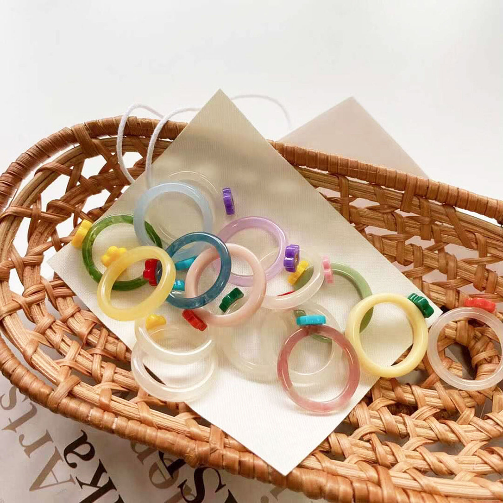 Picture of Resin Unadjustable Rings Multicolor Circle Ring Flower 1 Piece
