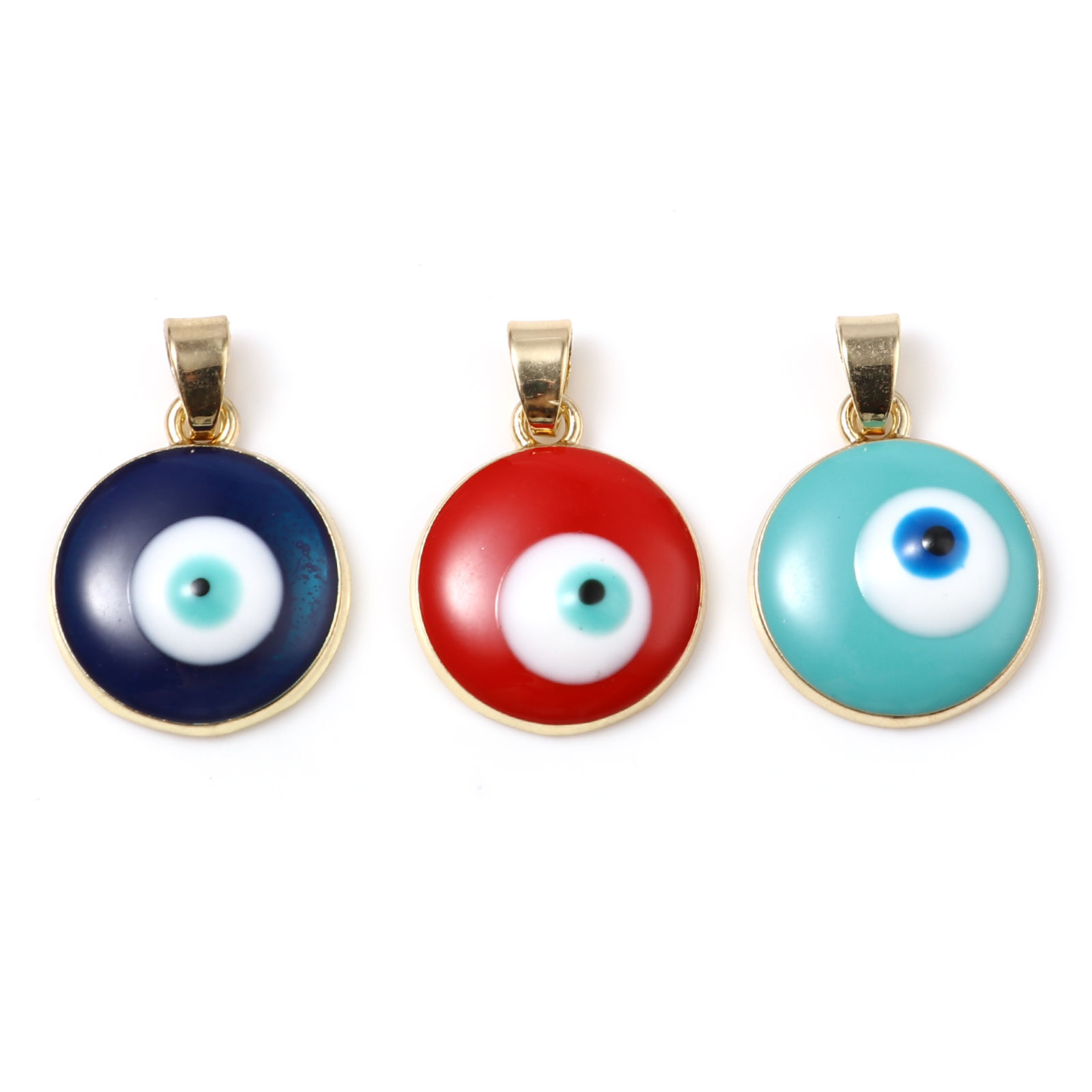 Picture of Zinc Based Alloy Religious Charm Pendant Gold Plated Multicolor Round Disc Evil Eye Enamel 24mm x 16mm