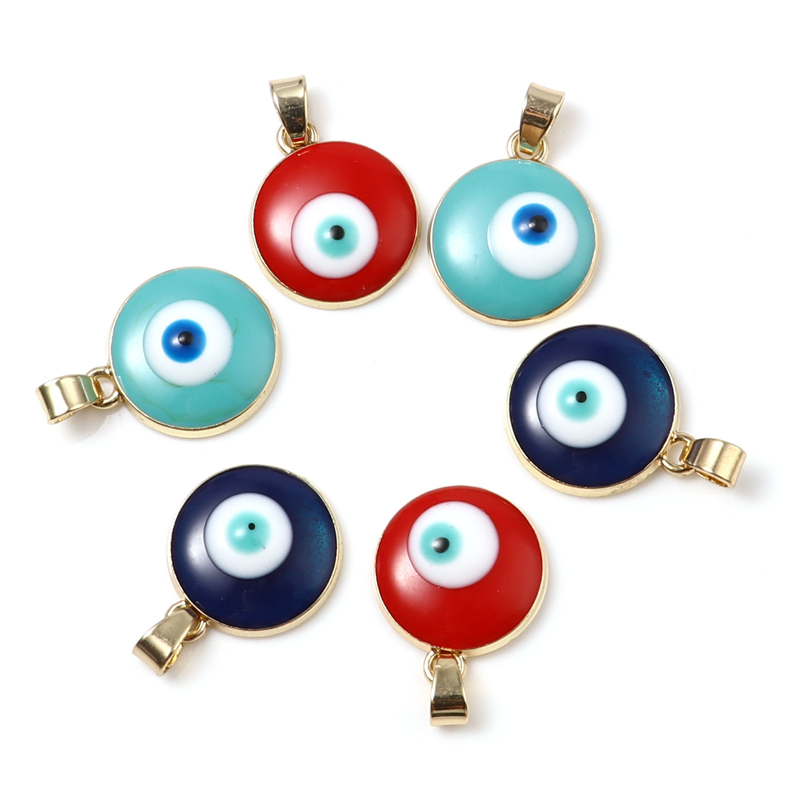 Picture of Zinc Based Alloy Religious Charm Pendant Gold Plated Multicolor Round Disc Evil Eye Enamel 24mm x 16mm