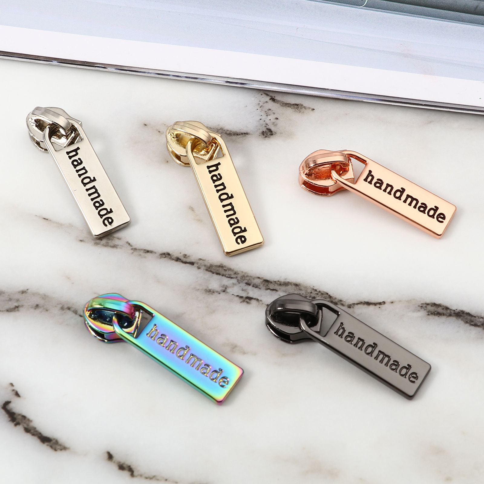 Picture of Zinc Based Alloy Zipper Pulls Garment Accessories Multicolor Rectangle  Accessories for bags 37mm x 10mm, 5 PCs
