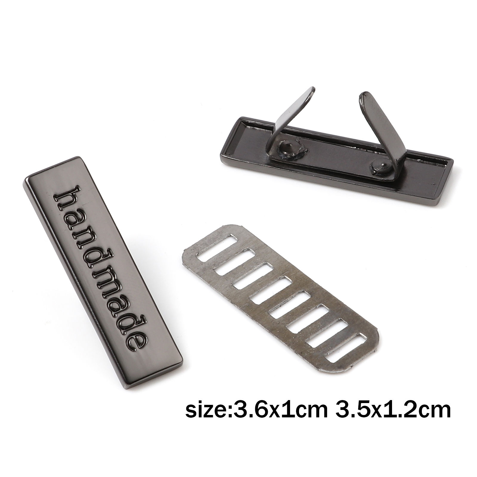 Image de Étiquettes en Alliage de Zinc Rectangle " Handmade " Accessoires pour Sacs 36mm x 10mm  35mm x 12mm, 5 Kits （ 2 Pcs/Kit)