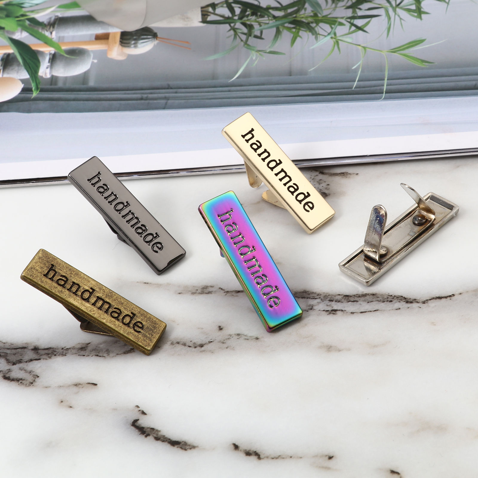 Image de Étiquettes en Alliage de Zinc Rectangle " Handmade " Accessoires pour Sacs 36mm x 10mm  35mm x 12mm, 5 Kits （ 2 Pcs/Kit)