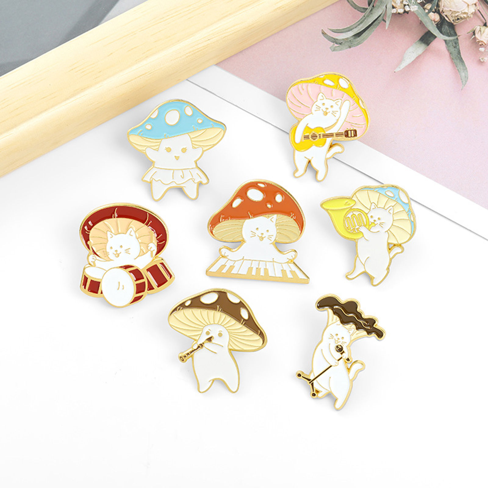 Picture of Pin Brooches Mushroom Cat Multicolor Enamel 1 Piece