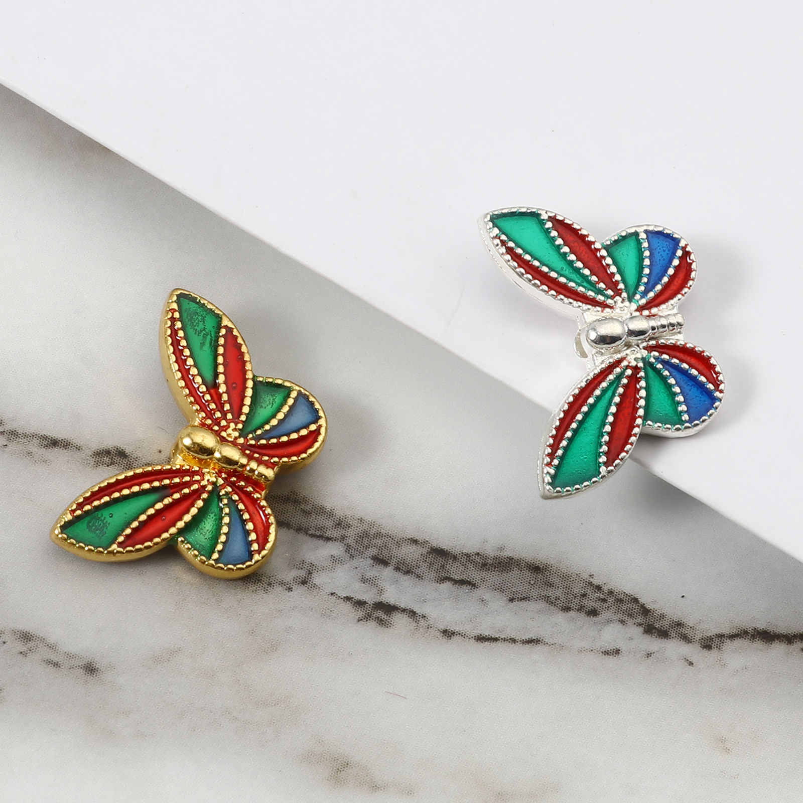Imagen de Zamak Insecto Cuentas Mariposa Multicolor Esmalte Aprox 20mm x 14mm, 10 Unidades