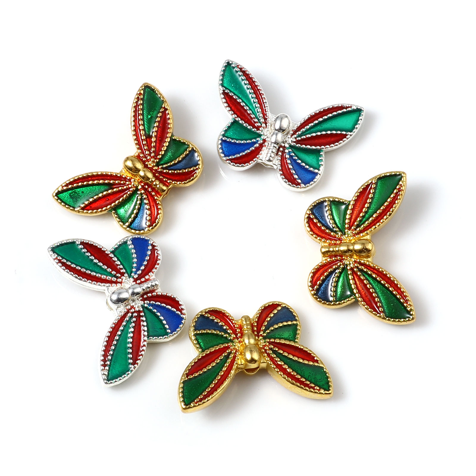 Imagen de Zamak Insecto Cuentas Mariposa Multicolor Esmalte Aprox 20mm x 14mm, 10 Unidades