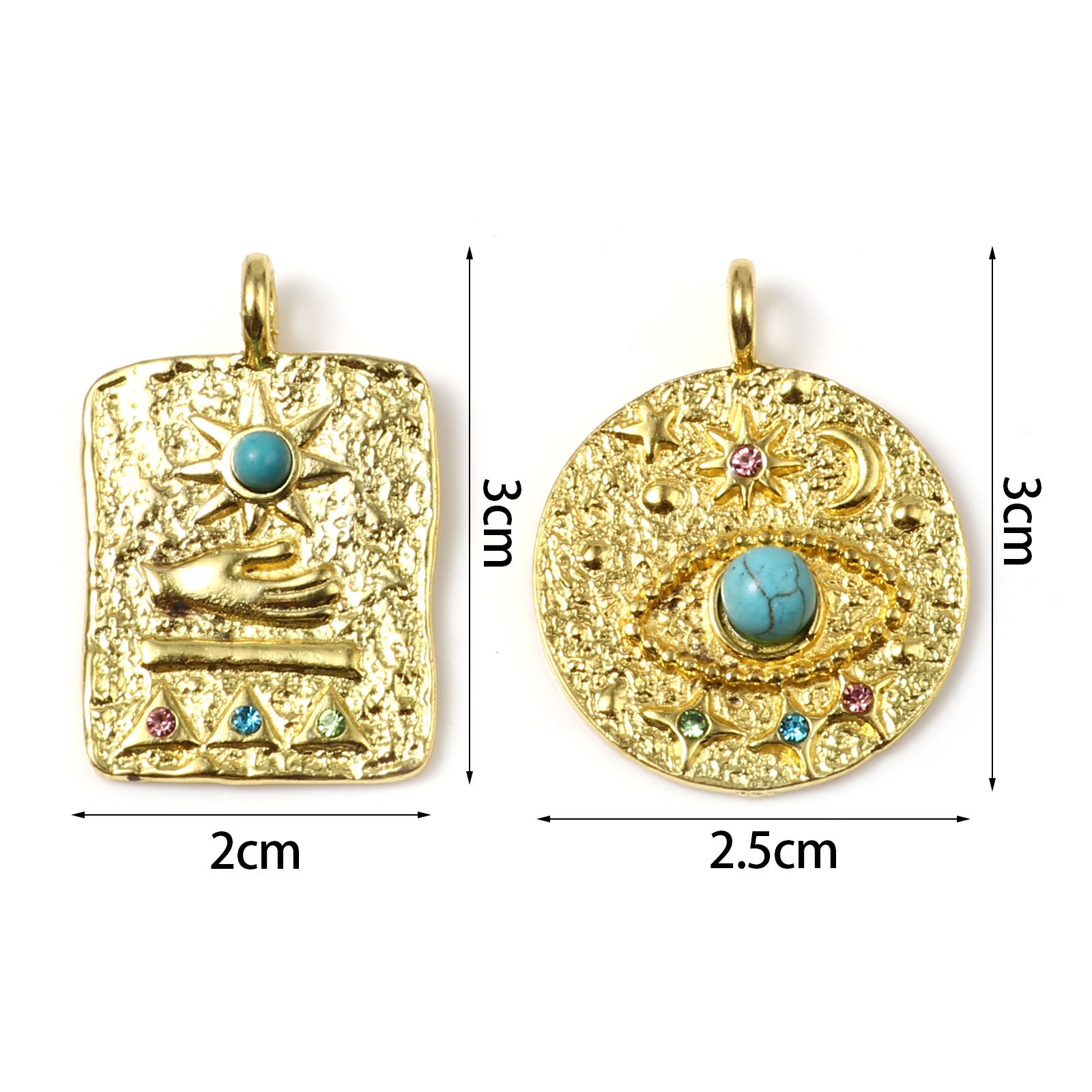 Picture of Zinc Based Alloy & Turquoise Galaxy Pendants Geometric Gold Plated 5 PCs