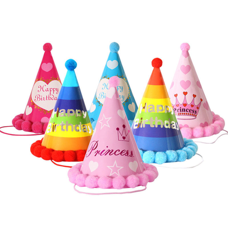 Picture of Pom Pom Ball Paper Cap Hat Birthday Props Party Decorations
