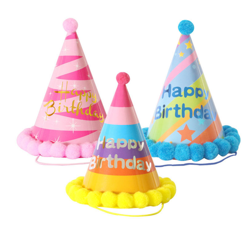 Picture of Pom Pom Ball Paper Cap Hat Birthday Props Party Decorations