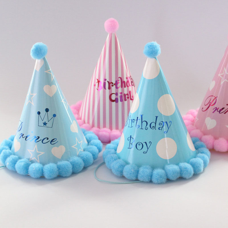 Picture of Pom Pom Ball Paper Cap Hat Birthday Props Party Decorations