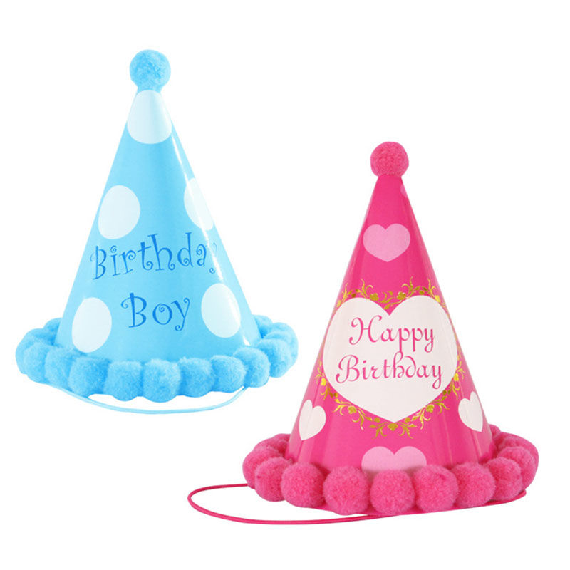 Picture of Pom Pom Ball Paper Cap Hat Birthday Props Party Decorations