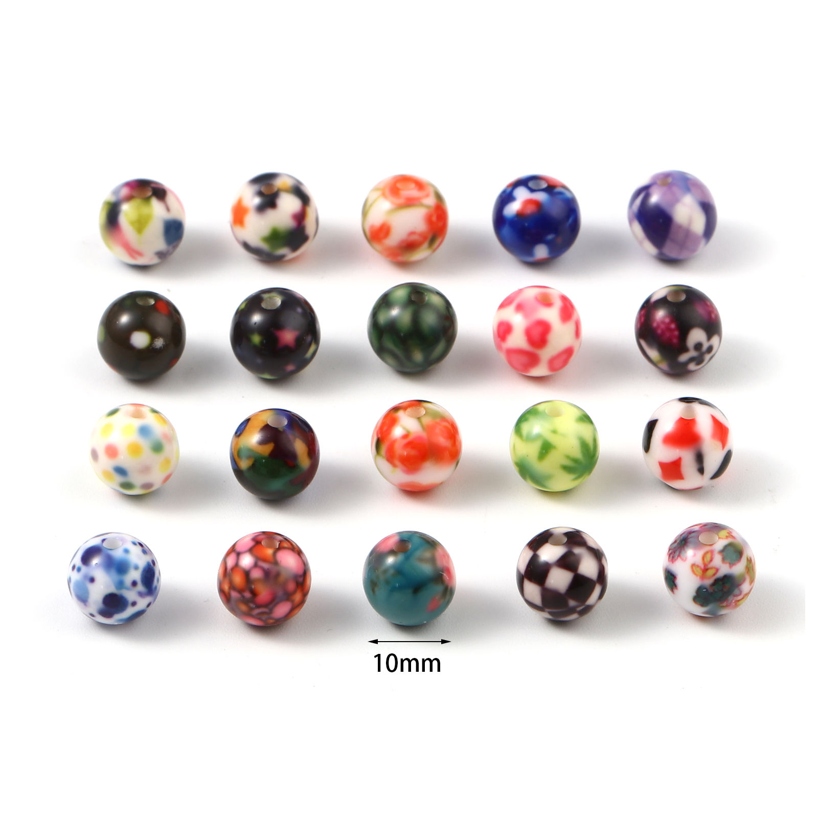 Imagen de Acrílico Cuentas Ronda , Multicolor 10mm Diámetro, Agujero: Aprox 2.1mm, 20 Unidades