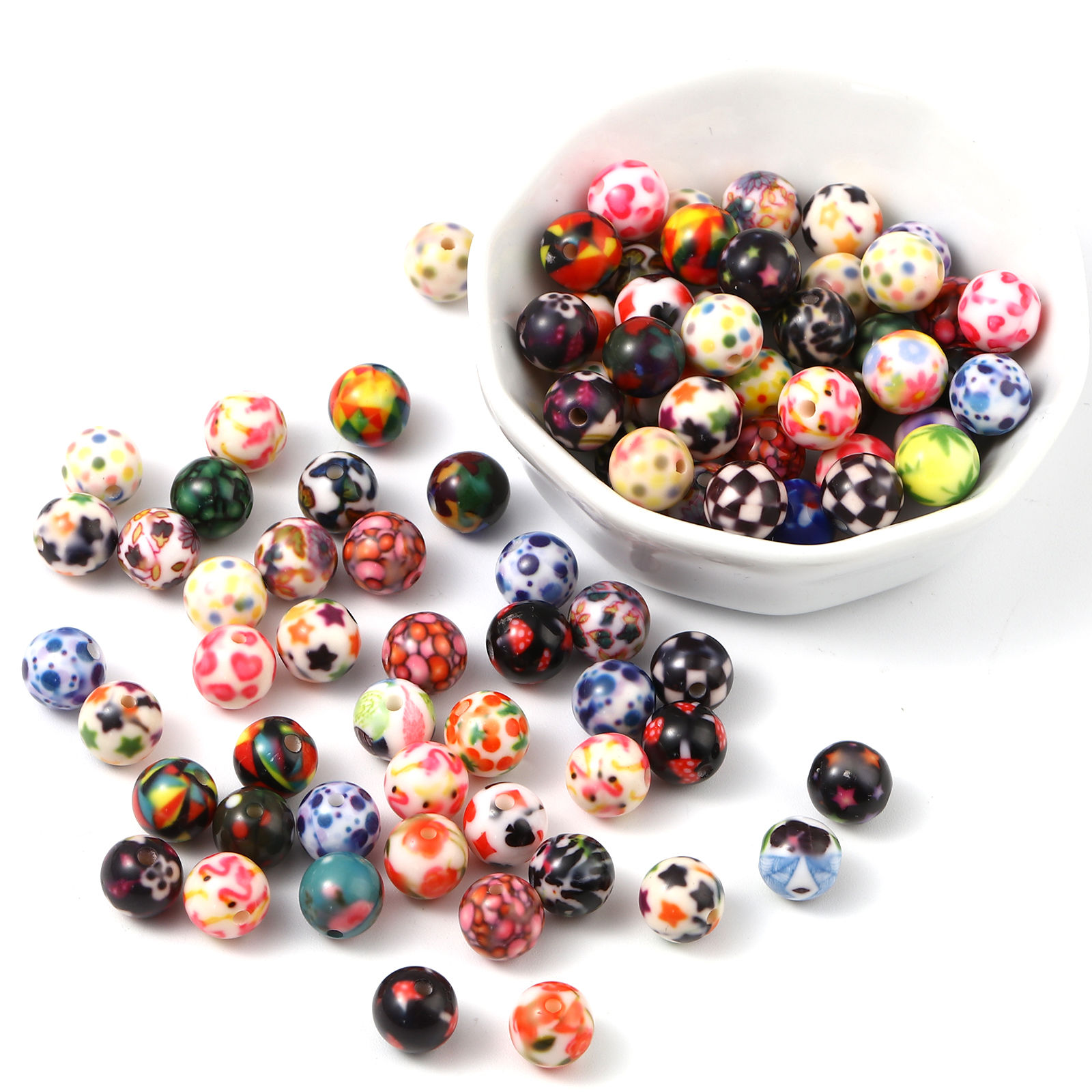 Imagen de Acrílico Cuentas Ronda , Multicolor 10mm Diámetro, Agujero: Aprox 2.1mm, 20 Unidades