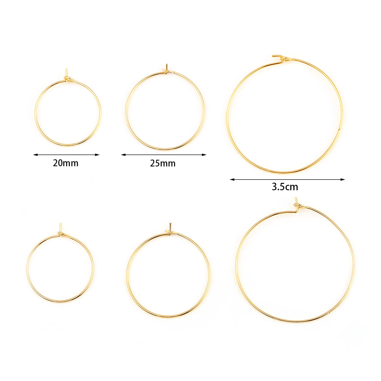 Immagine di Ottone orecchino cerchio 18K Vero Oro Placcato Anello Dimensione di Posta / Cavo: (21 misura), 10 Pz