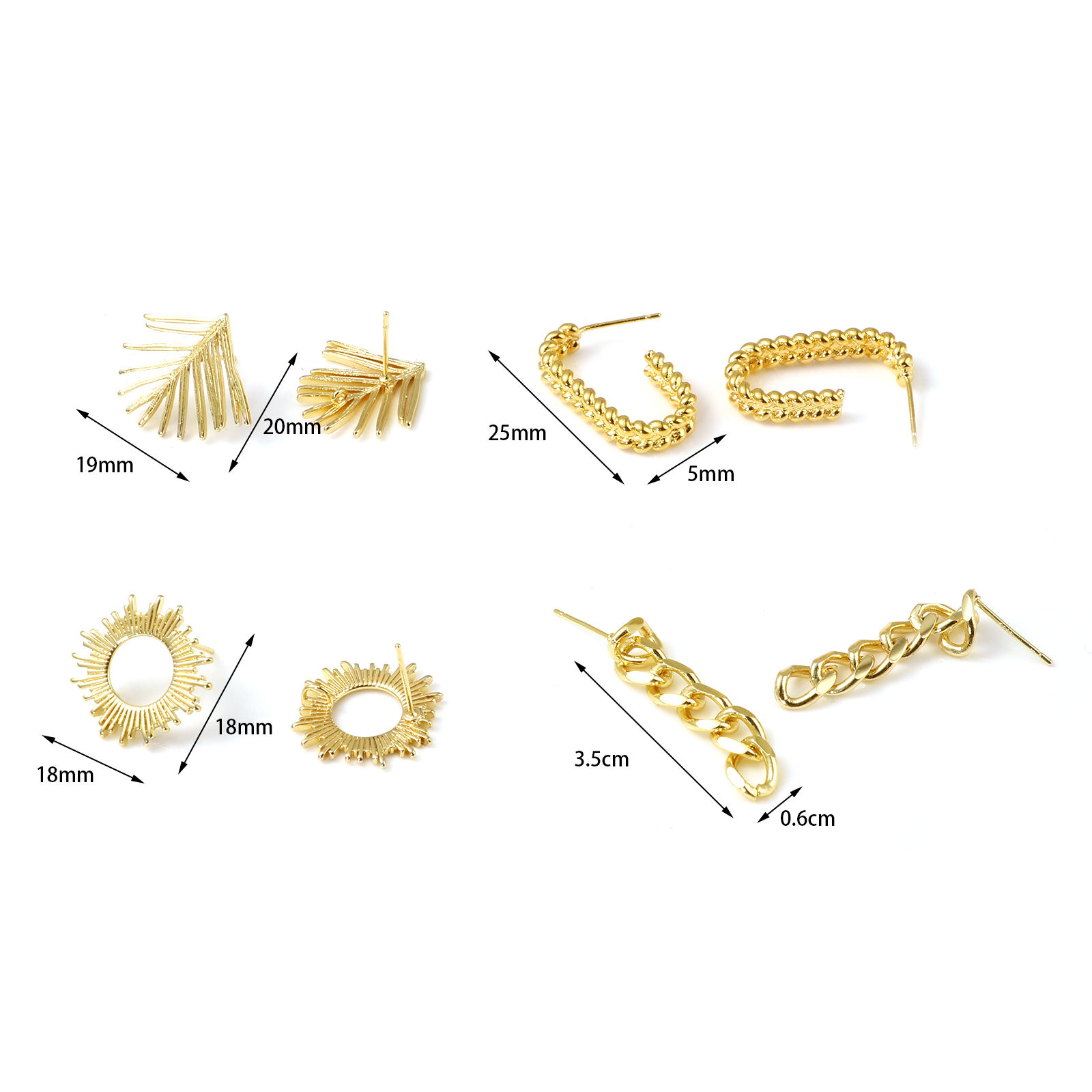 Bild von Messing Ohrring Ohrstecker 18K Echtgold plattiert Drahtstärke: (21 gauge), 2 Stück