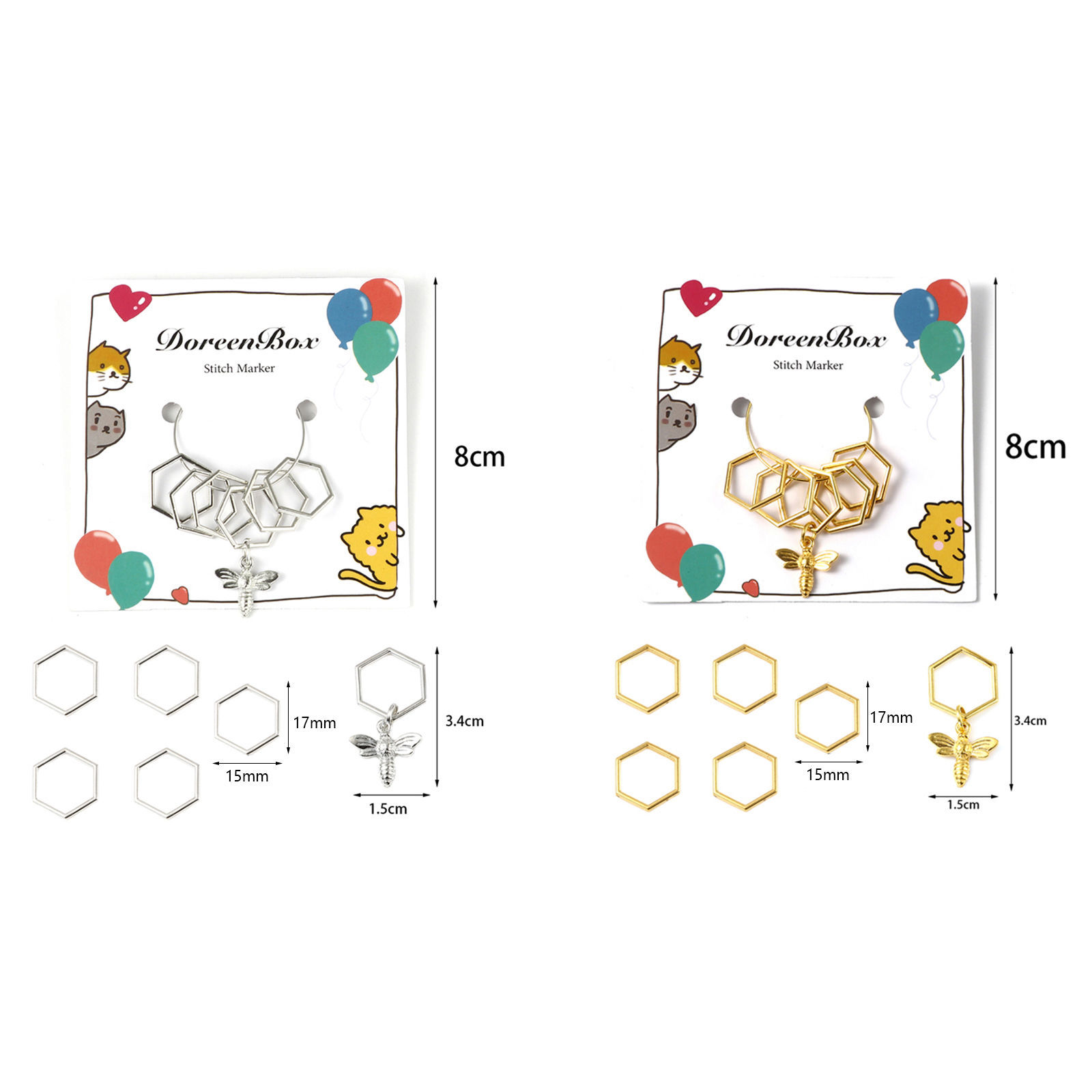 Image de Marqueur de Maille en Alliage de Zinc Hexagone Multicolore Abeille 34mm x 15mm, 1 Kit ( 6PCs/Kit)