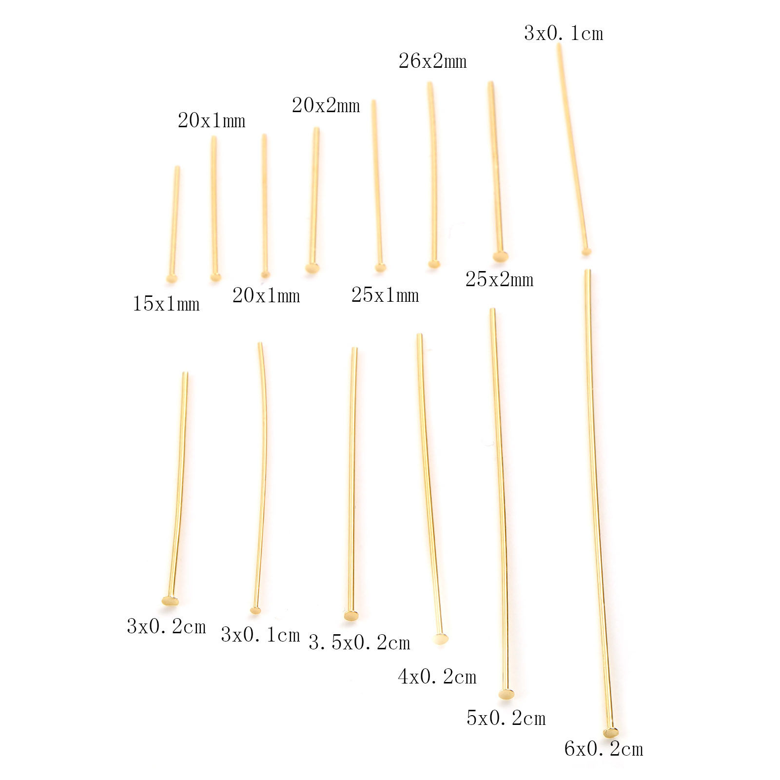 Picture of Brass Head Pins 18K Real Gold Plated 50 PCs
