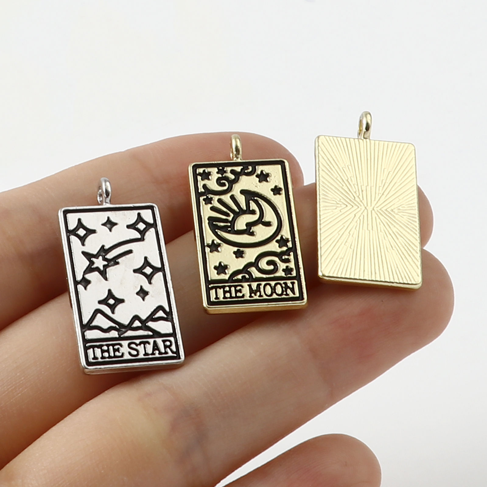 Picture of Zinc Based Alloy Tarot Charms Rectangle Black 26mm x 13mm, 5 PCs