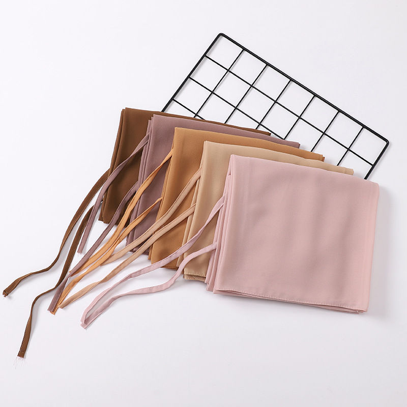 Изображение Chiffon Women's Lace Up Hijab Scarf Wrap Solid Color