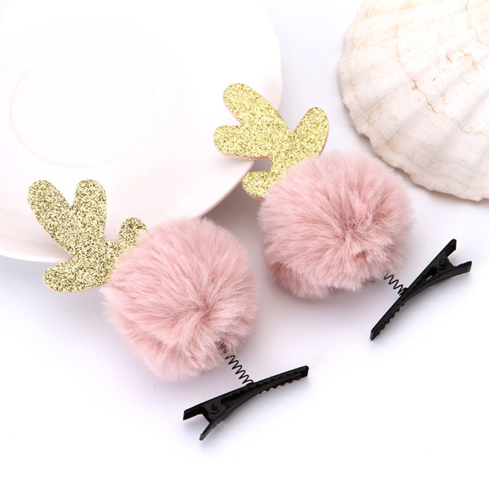 Picture of Iron Based Alloy Christmas Hair Accessories Findings Multicolor Pom Pom Ball Deer Horn/ Antler Glitter 1 Piece