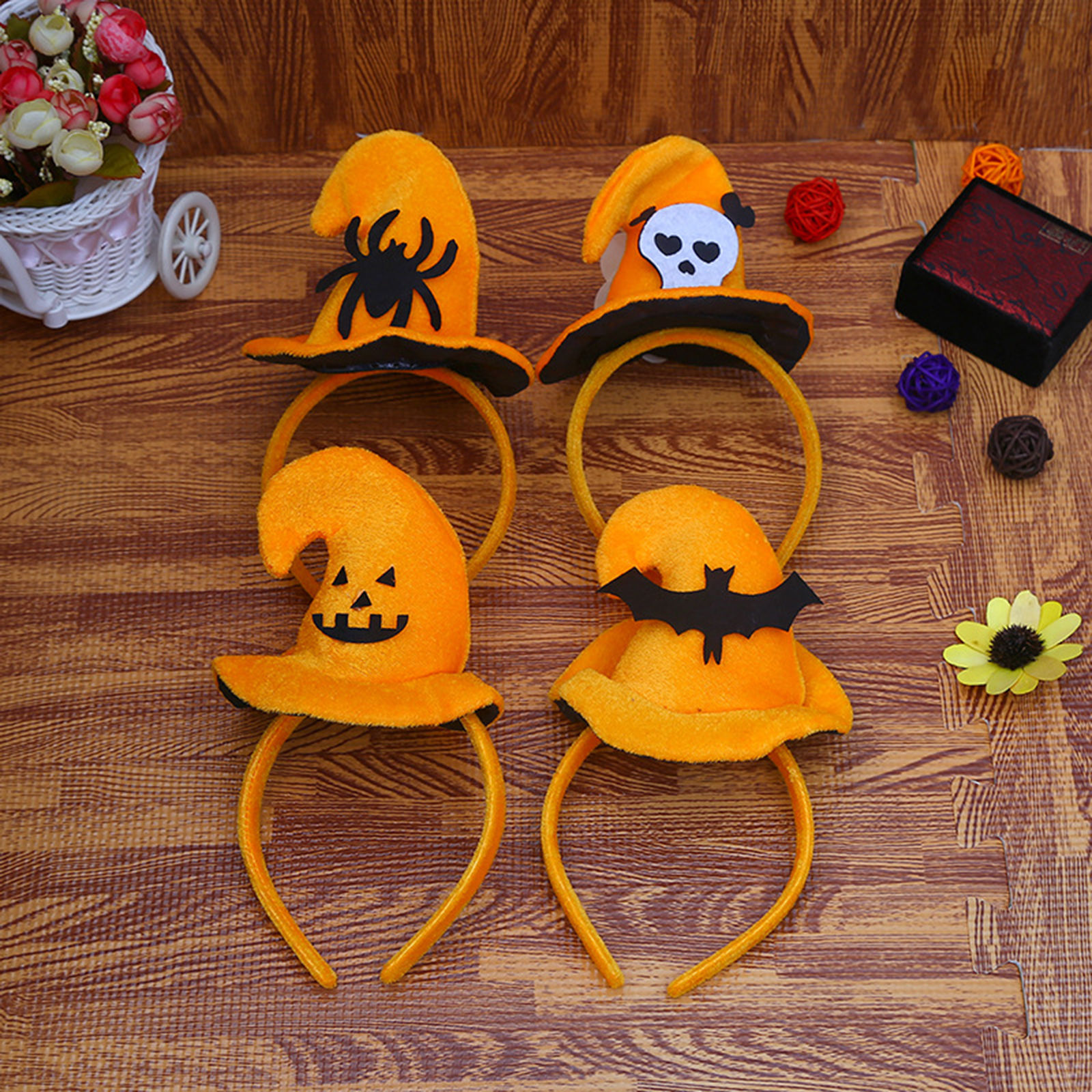 Imagen de Plástico + Terciopelo Halloween Cinta de pelo Naranja 23cm x 11.5cm, 1 Unidad