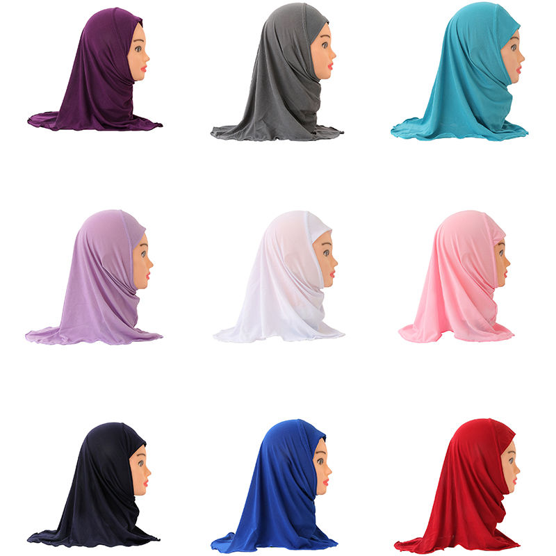 Изображение Turban Hat Hijab Scarf Solid Color For 2-7 Years Old Child Girl
