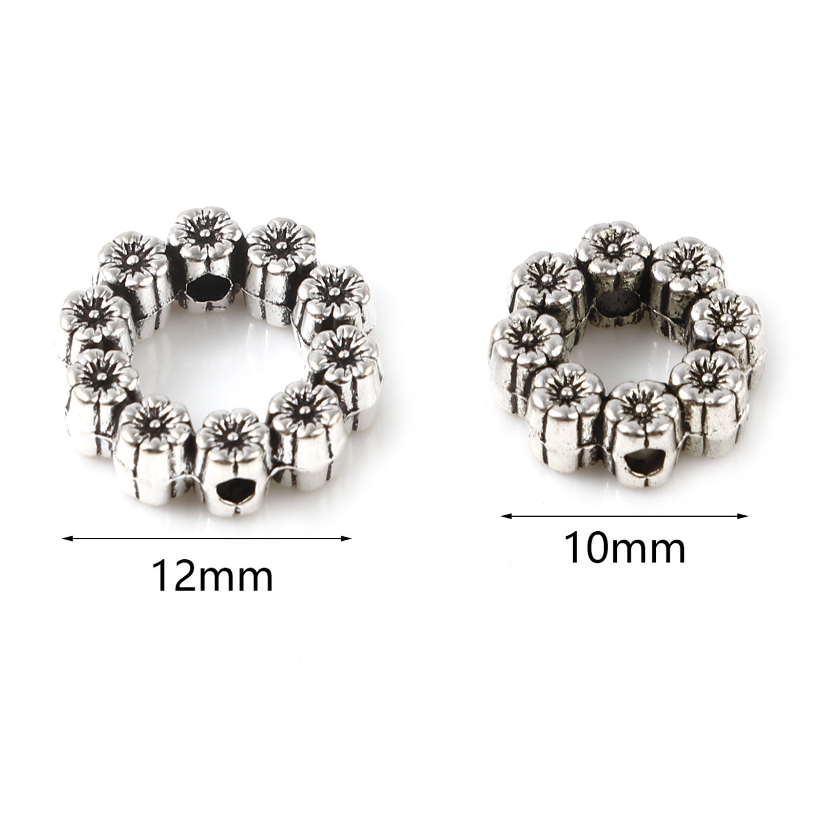 Imagen de Zamak Cuentas Flor Plata Antigua 50 Unidades