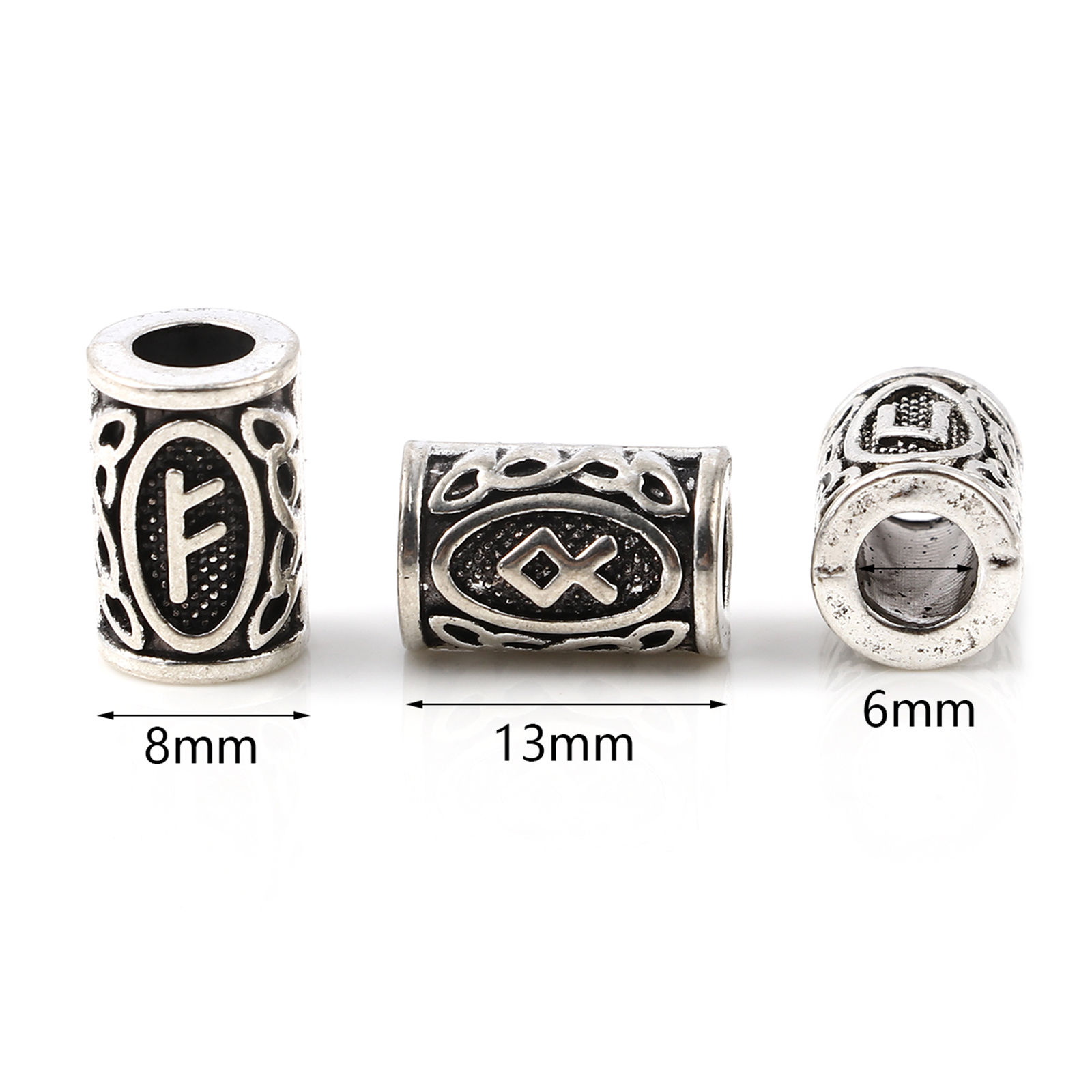 Imagen de Zamak Cuentas Dreadlock para Trenzar el Cabello Cilíndrico Plata Antigua Runa Vikinga Aprox 13mm x 8mm, Agujero: Aprox 4.7mm, 30 Unidades